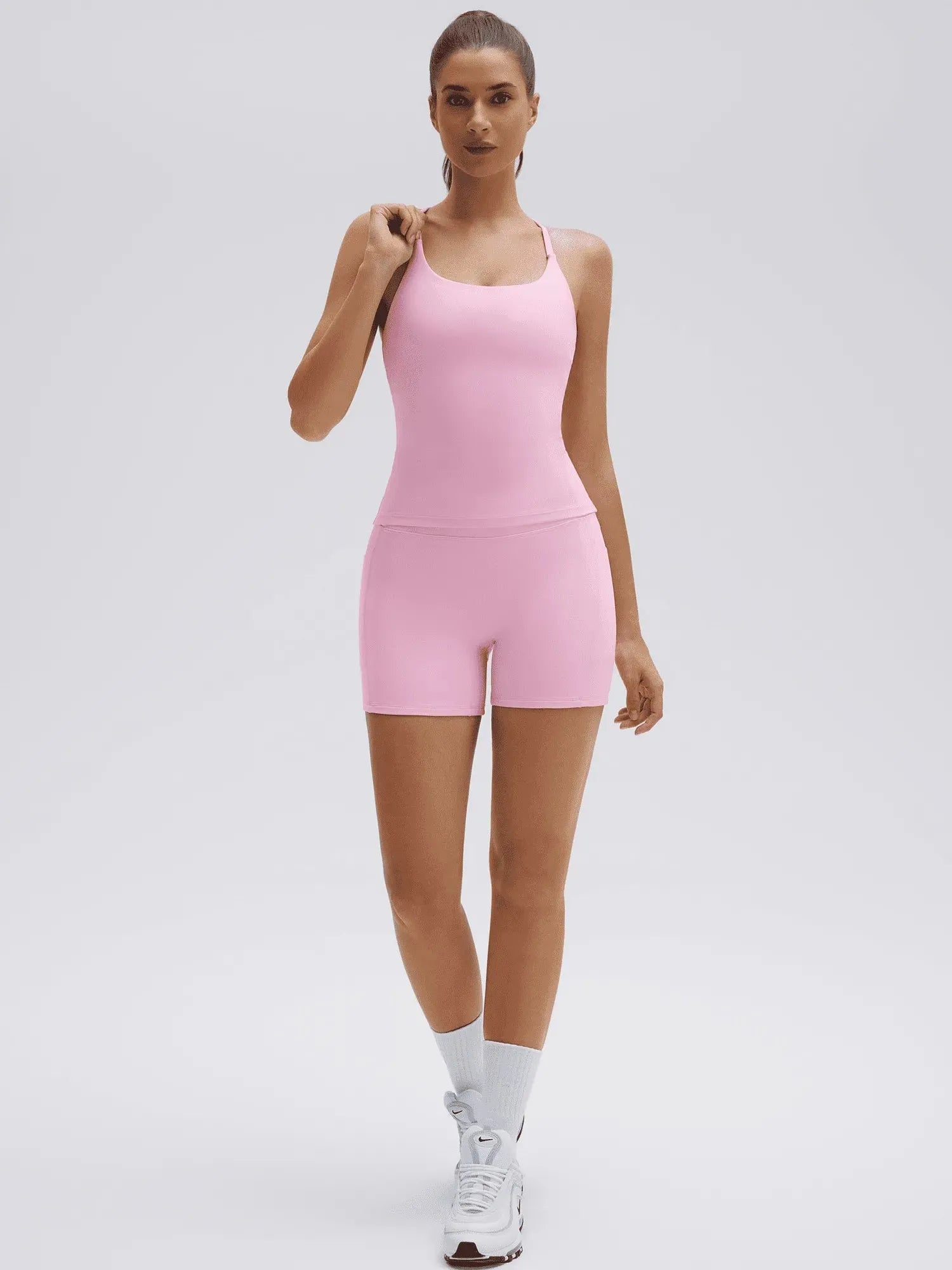 SUUKSESS Women 2 Piece Workout Sets Padded Yoga Tank Top High Waisted Biker Shorts with Pockets-SUUKSESS-SUUKSESS