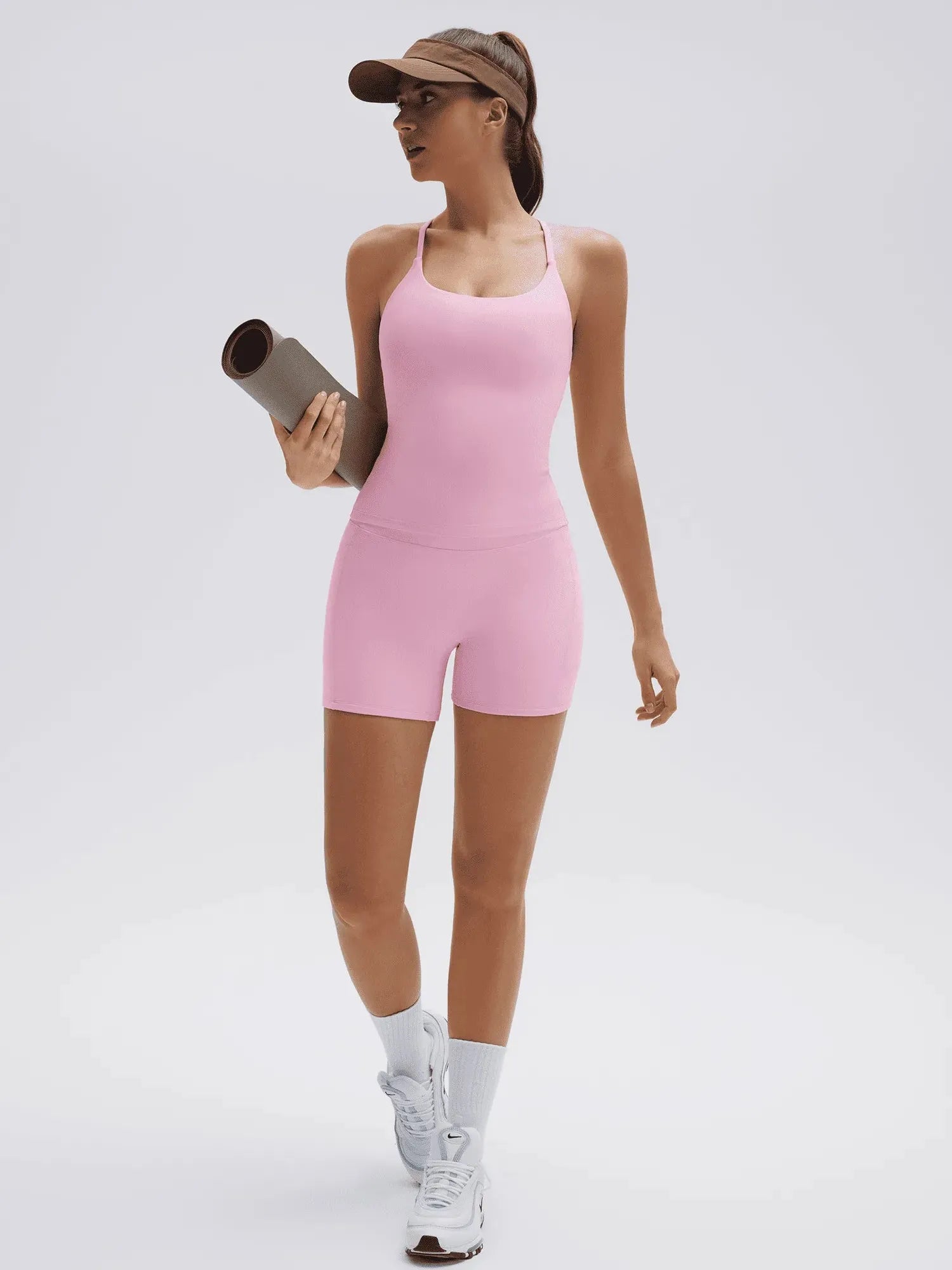 SUUKSESS Women 2 Piece Workout Sets Padded Yoga Tank Top High Waisted Biker Shorts with Pockets-SUUKSESS-SUUKSESS