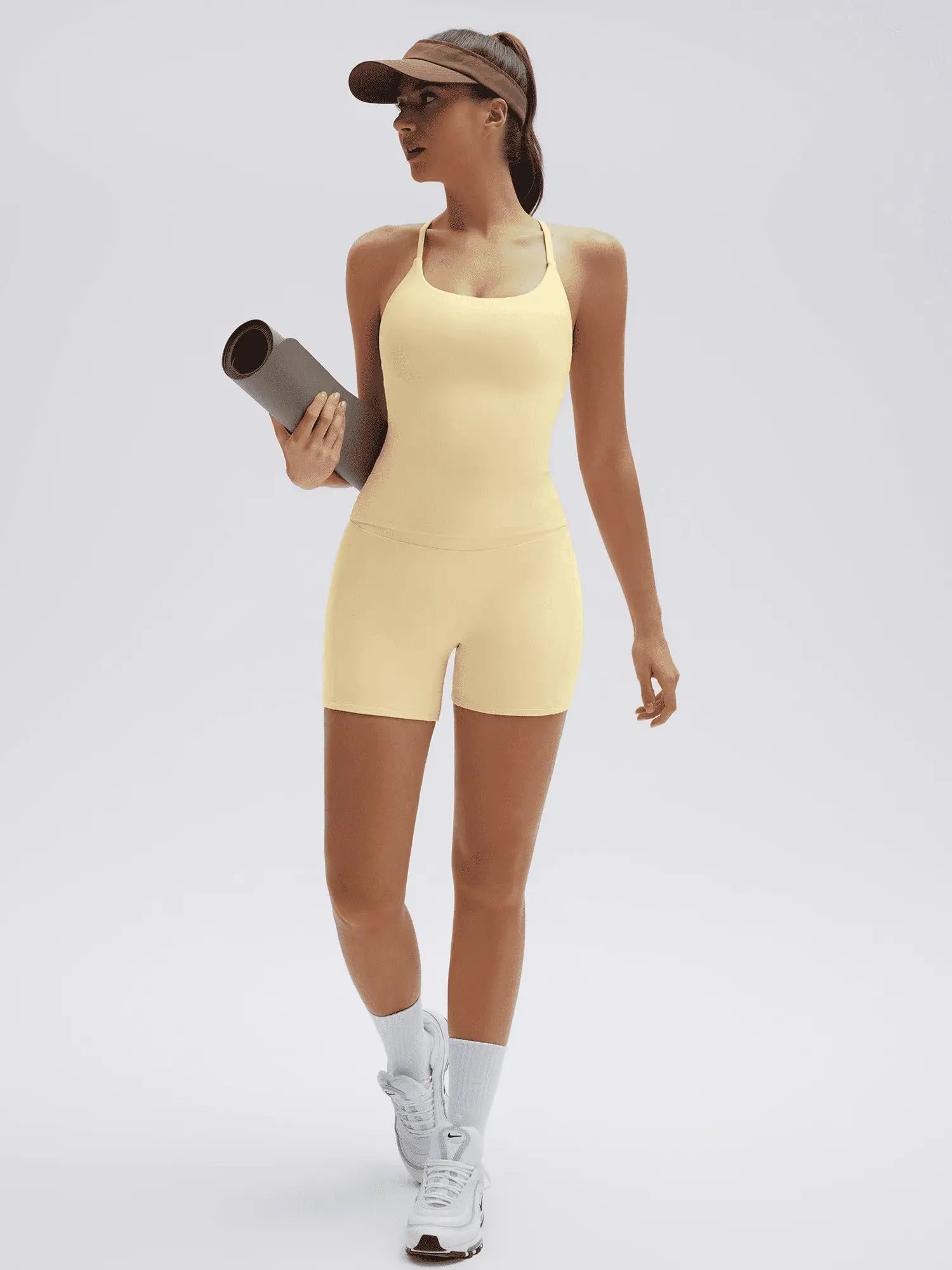 SUUKSESS Women 2 Piece Workout Sets Padded Yoga Tank Top High Waisted Biker Shorts with Pockets-SUUKSESS-SUUKSESS