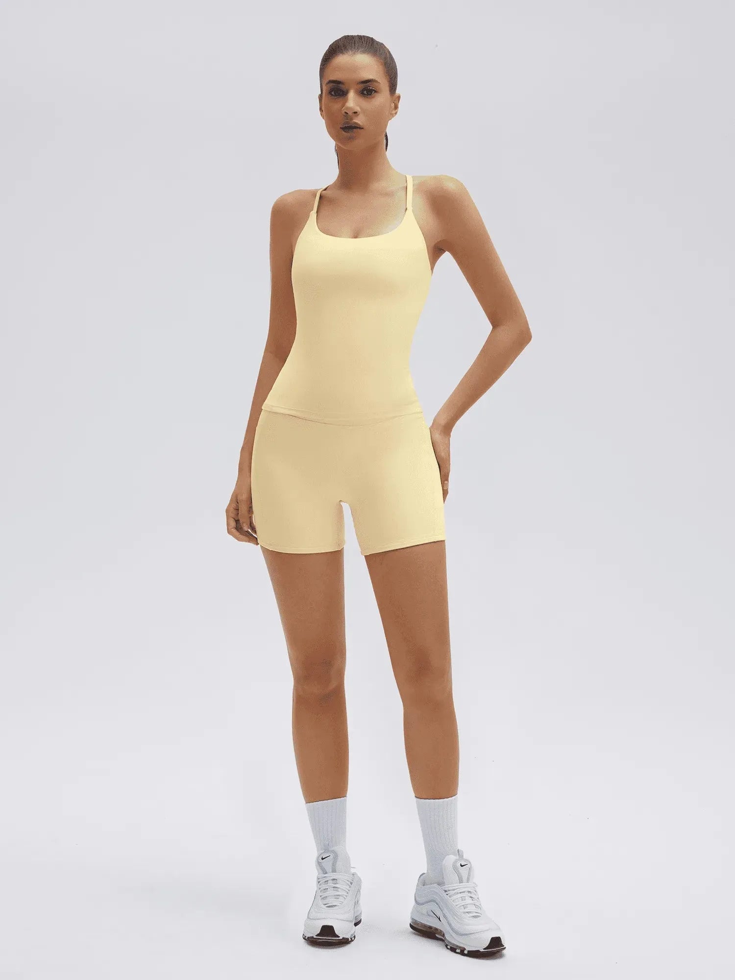 SUUKSESS Women 2 Piece Workout Sets Padded Yoga Tank Top High Waisted Biker Shorts with Pockets-SUUKSESS-SUUKSESS