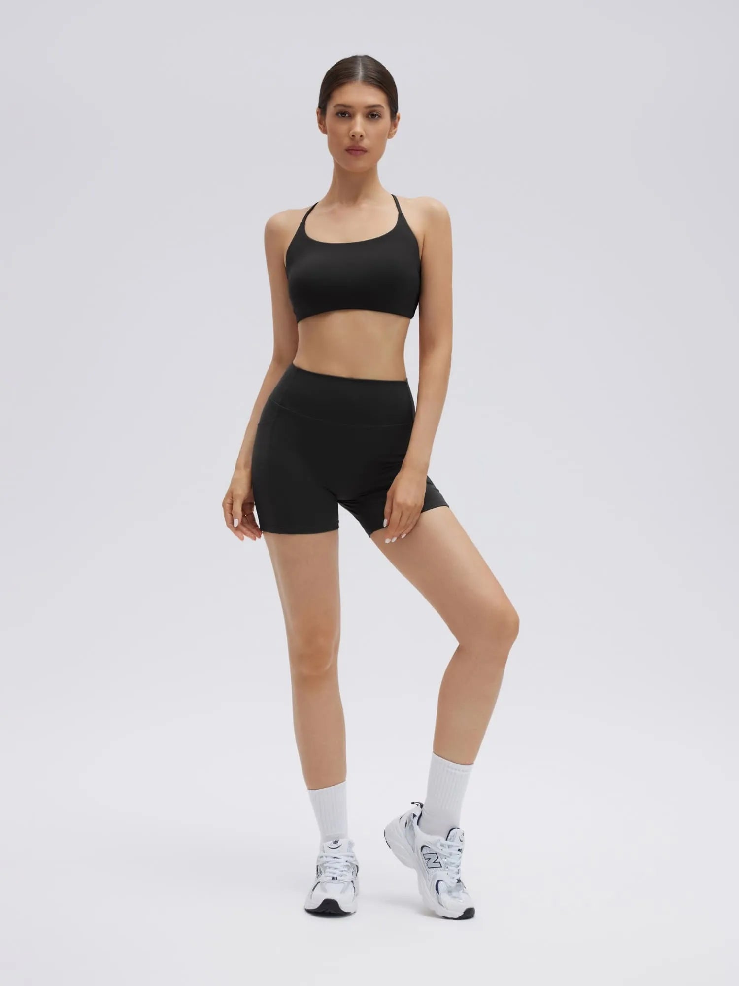 SUUKSESS Women 2 Piece Workout Sets Strappy Sports Bra High Waist Biker Shorts with Pockets-SUUKSESS-SUUKSESS