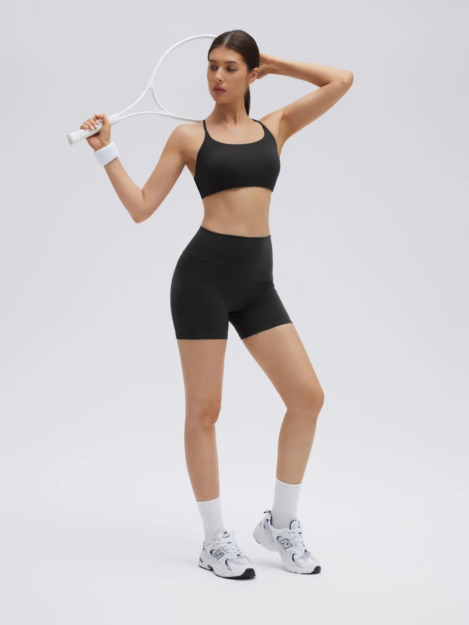 SUUKSESS Women 2 Piece Workout Sets Strappy Sports Bra High Waist Biker Shorts with Pockets-SUUKSESS-SUUKSESS