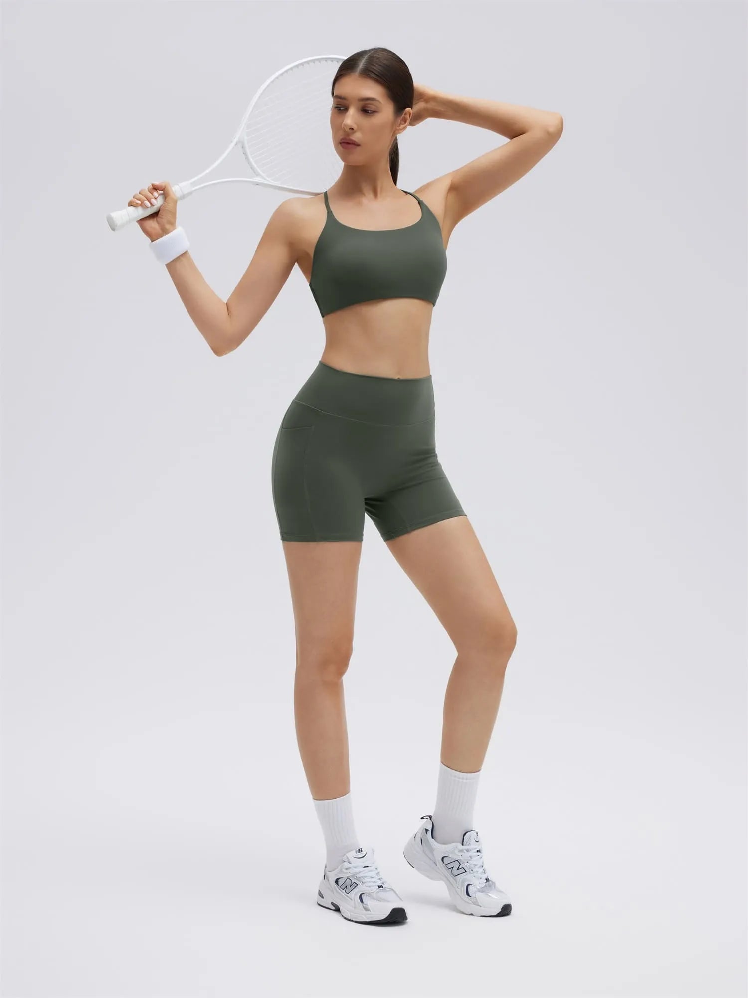 SUUKSESS Women 2 Piece Workout Sets Strappy Sports Bra High Waist Biker Shorts with Pockets-SUUKSESS-SUUKSESS