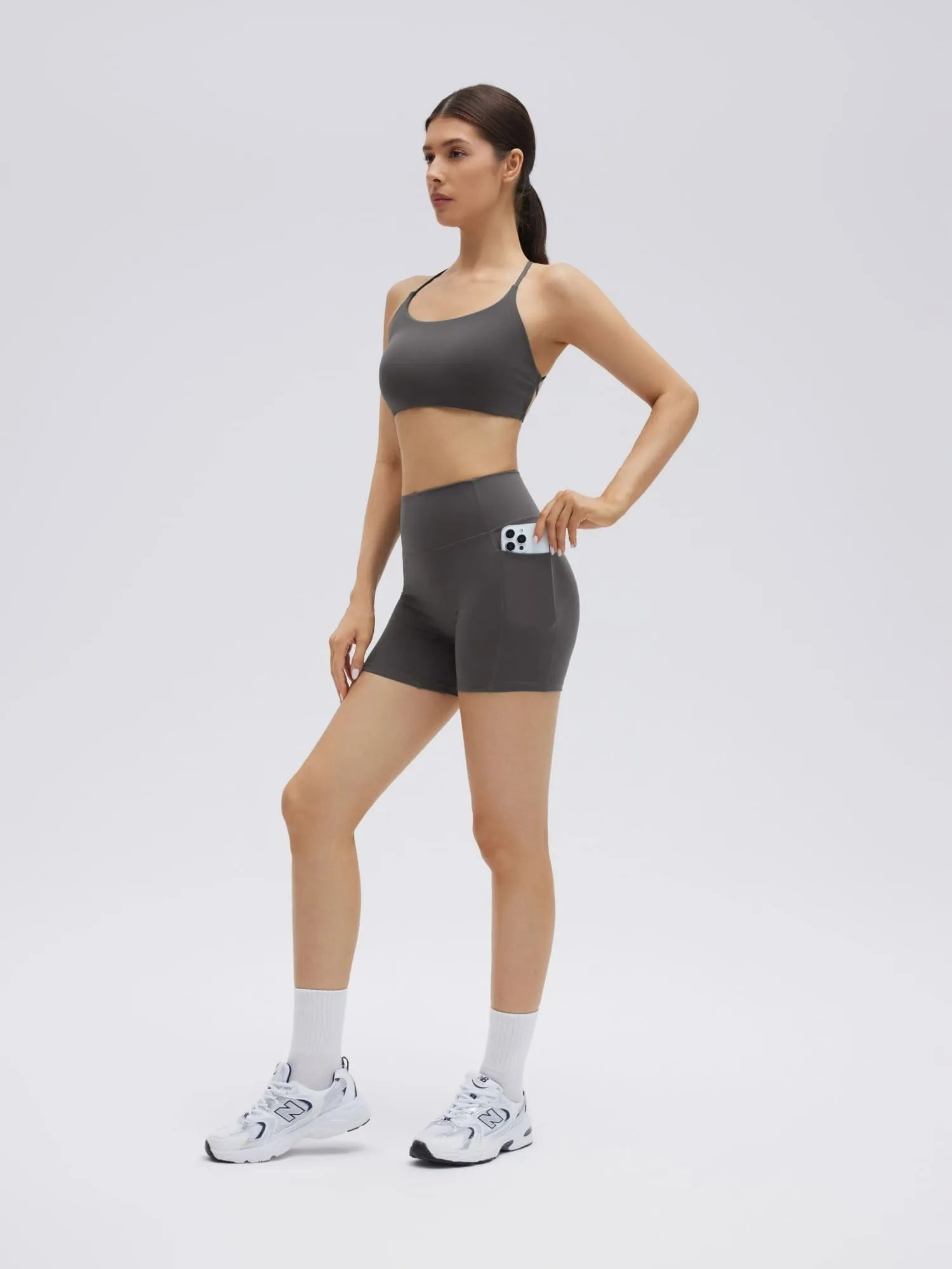 SUUKSESS Women 2 Piece Workout Sets Strappy Sports Bra High Waist Biker Shorts with Pockets-SUUKSESS-SUUKSESS