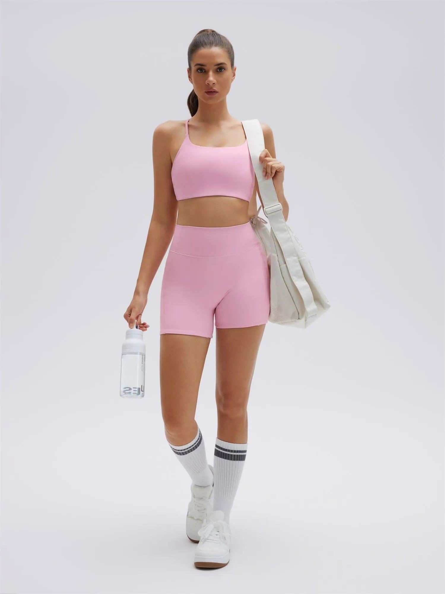 SUUKSESS Women 2 Piece Workout Sets Strappy Sports Bra High Waist Biker Shorts with Pockets-SUUKSESS-SUUKSESS