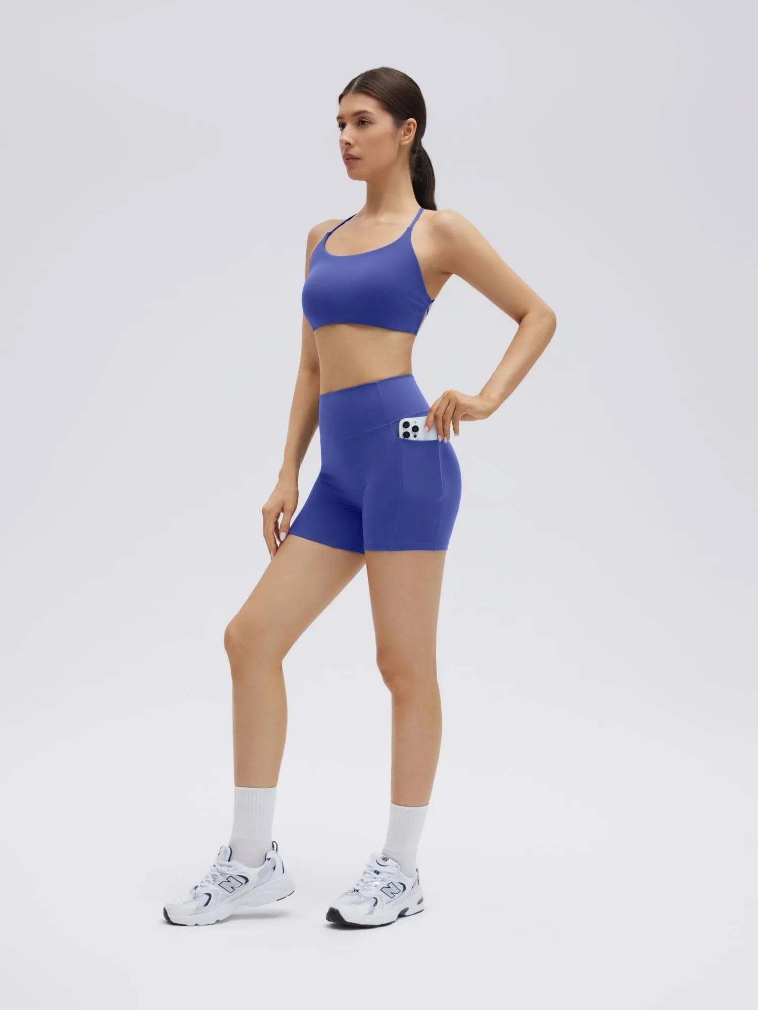 SUUKSESS Women 2 Piece Workout Sets Strappy Sports Bra High Waist Biker Shorts with Pockets-SUUKSESS-SUUKSESS