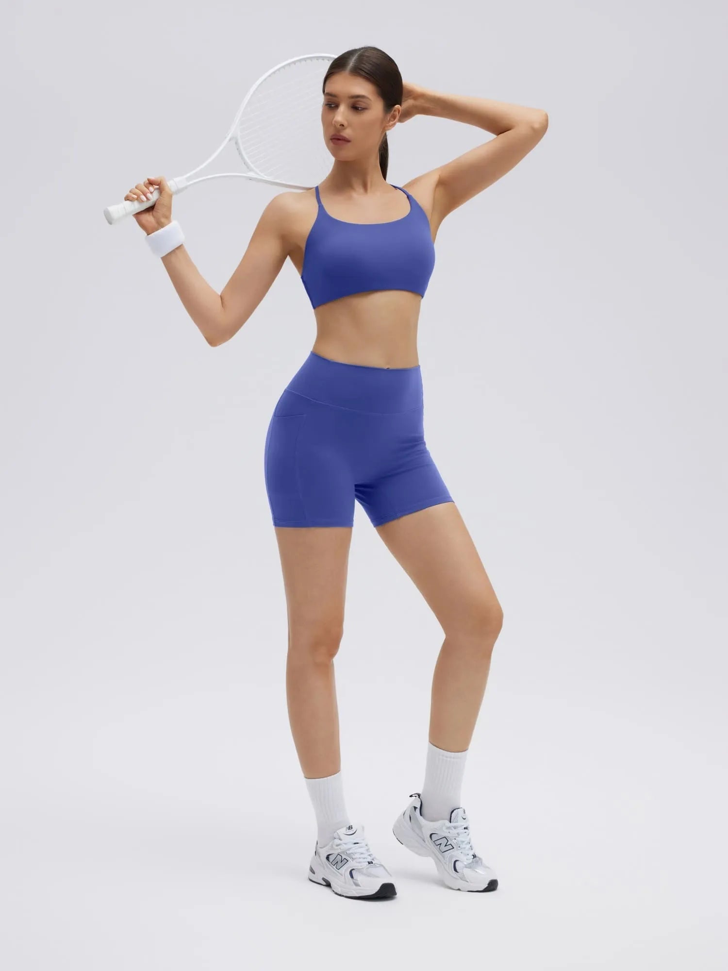 SUUKSESS Women 2 Piece Workout Sets Strappy Sports Bra High Waist Biker Shorts with Pockets-SUUKSESS-SUUKSESS