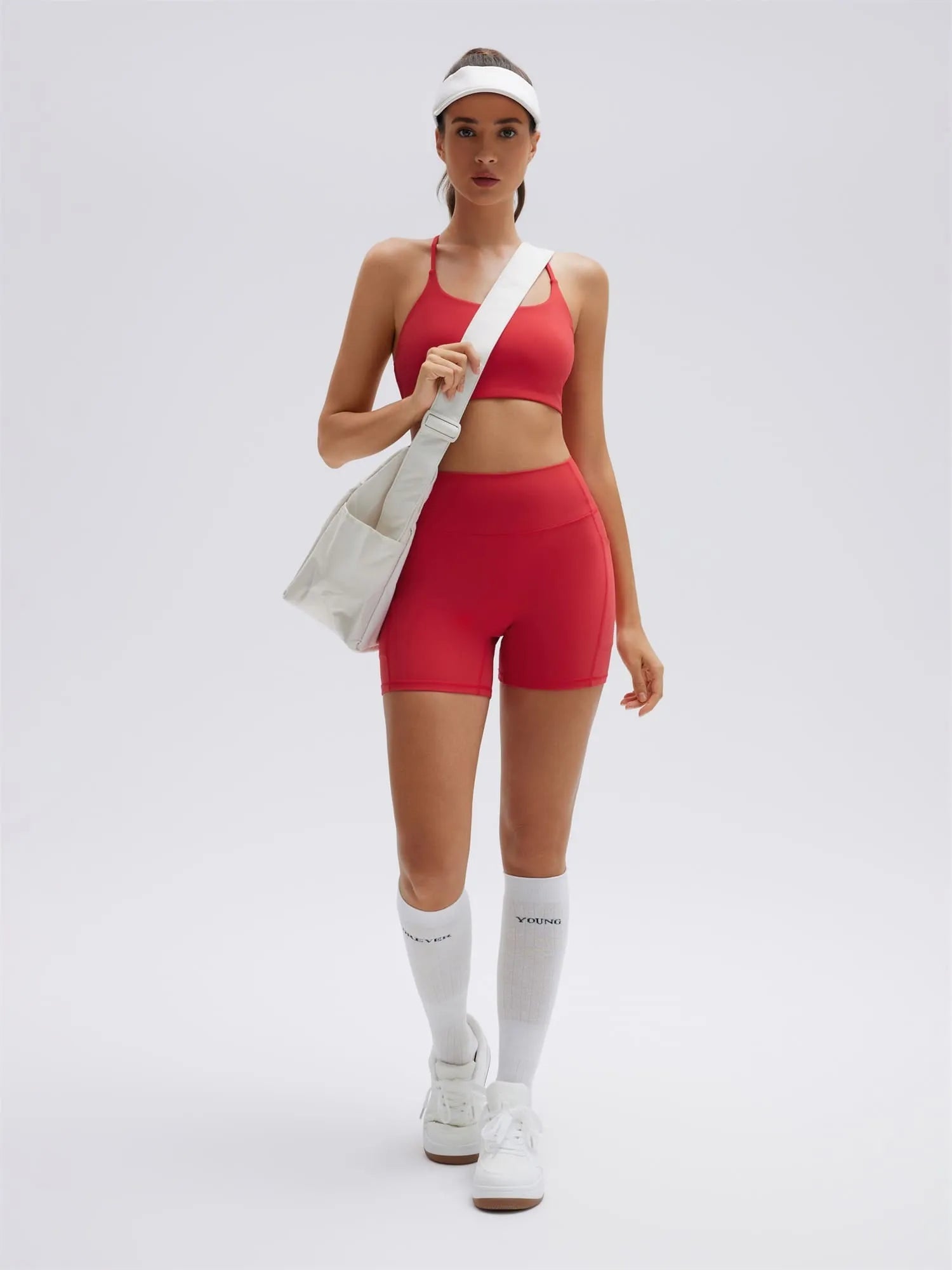 SUUKSESS Women 2 Piece Workout Sets Strappy Sports Bra High Waist Biker Shorts with Pockets-SUUKSESS-SUUKSESS