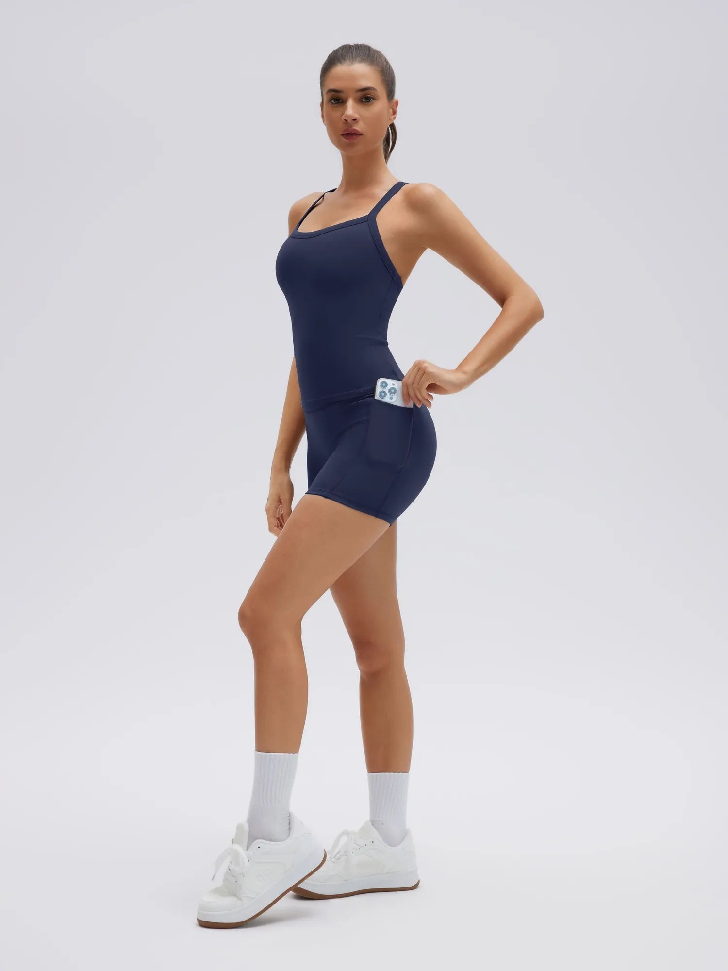 SUUKSESS Women 2 Piece Workout Sets High Waisted Biker Shorts with Pocket Padded Racerback Tank Tops Halter Sports Bras-SUUKSESS-SUUKSESS