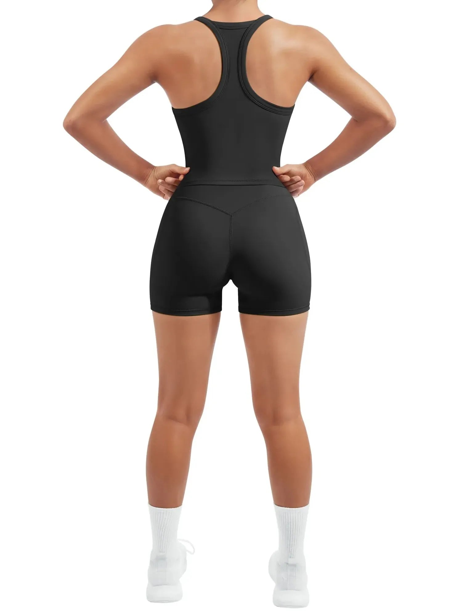 SUUKSESS Women 2 Piece Workout Sets High Waisted Biker Shorts with Pocket Padded Racerback Tank Tops Halter Sports Bras-SUUKSESS-SUUKSESS