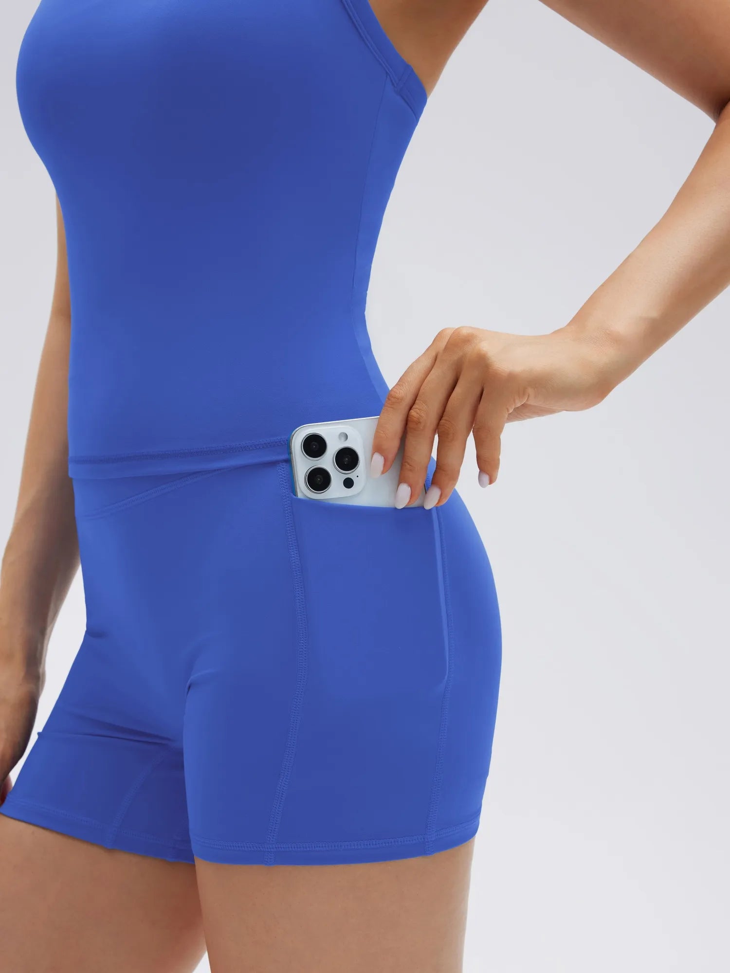 SUUKSESS Women 2 Piece Workout Sets High Waisted Biker Shorts with Pocket Padded Racerback Tank Tops Halter Sports Bras-SUUKSESS-SUUKSESS