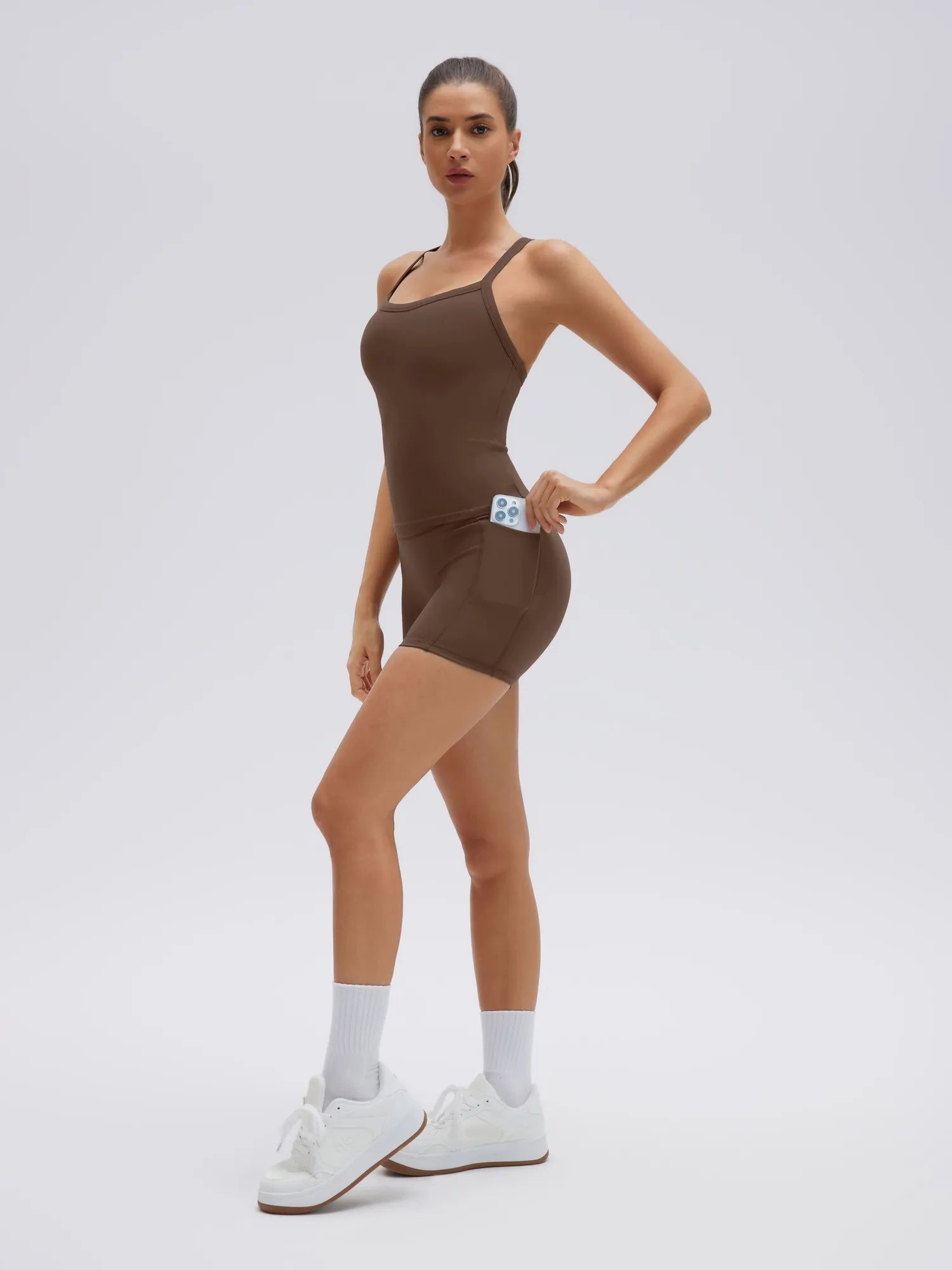 SUUKSESS Women 2 Piece Workout Sets High Waisted Biker Shorts with Pocket Padded Racerback Tank Tops Halter Sports Bras-SUUKSESS-SUUKSESS