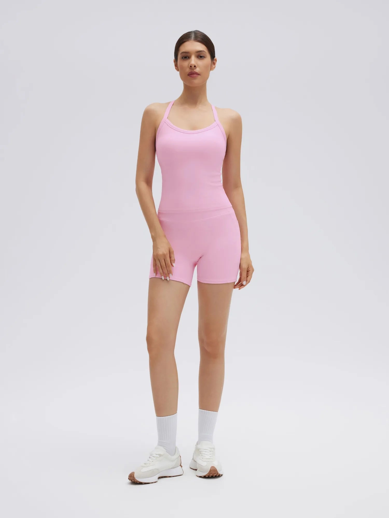 SUUKSESS Women 2 Piece Workout Sets High Waisted Biker Shorts with Pocket Padded Racerback Tank Tops Halter Sports Bras-SUUKSESS-Pink-XS-SUUKSESS