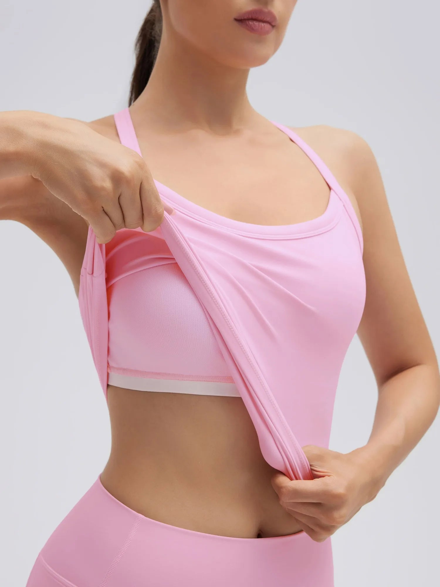 SUUKSESS Women 2 Piece Workout Sets High Waisted Biker Shorts with Pocket Padded Racerback Tank Tops Halter Sports Bras-SUUKSESS-SUUKSESS