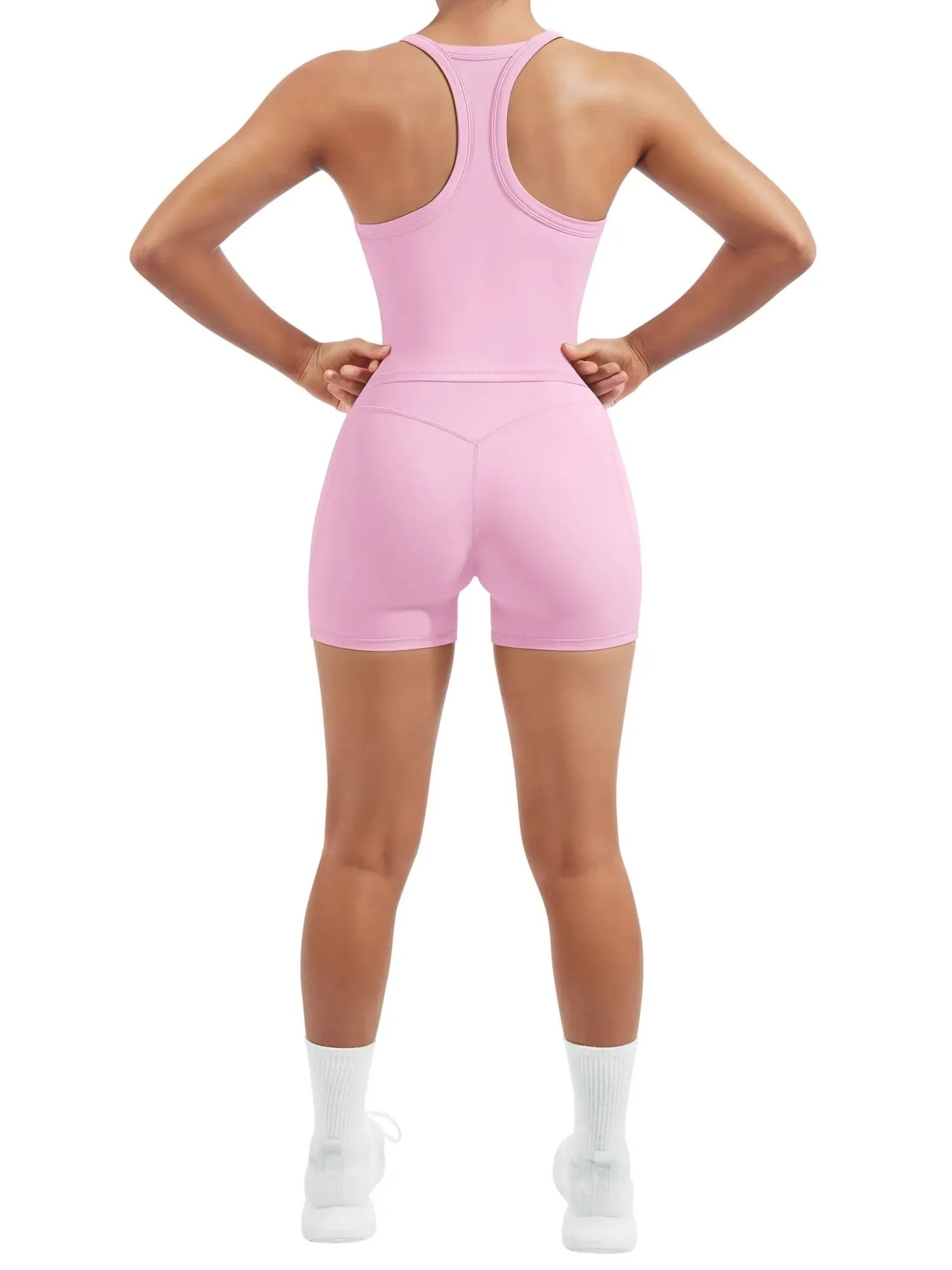 SUUKSESS Women 2 Piece Workout Sets High Waisted Biker Shorts with Pocket Padded Racerback Tank Tops Halter Sports Bras-SUUKSESS-SUUKSESS