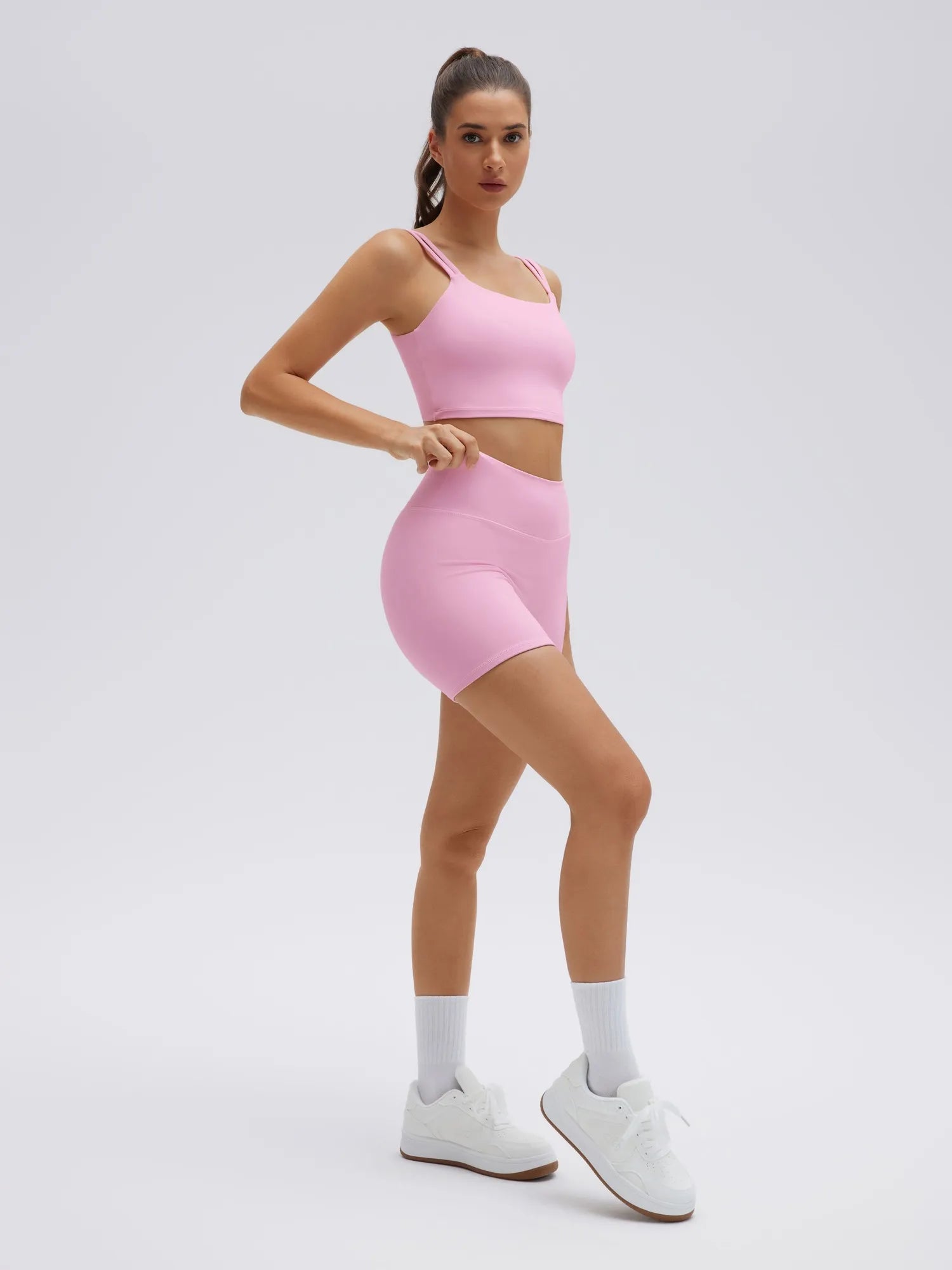 SUUKSESS Womens Workout Set Fitness Yoga Pilates Crop Tank Twist Back Cami High Waisted Tummy Control Bike Short-SUUKSESS-Pink-XS-SUUKSESS