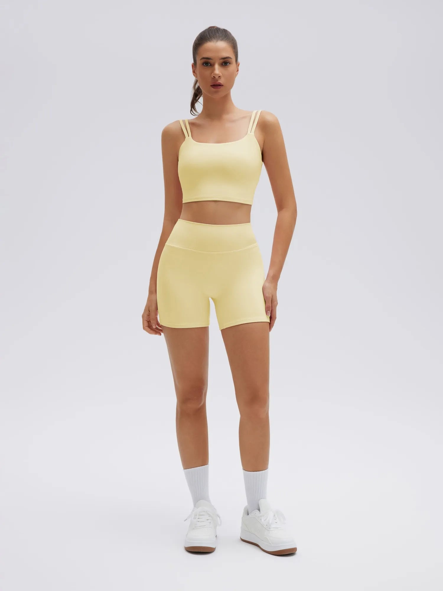 SUUKSESS Womens Workout Set Fitness Yoga Pilates Crop Tank Twist Back Cami High Waisted Tummy Control Bike Short-SUUKSESS-Yellow-XS-SUUKSESS