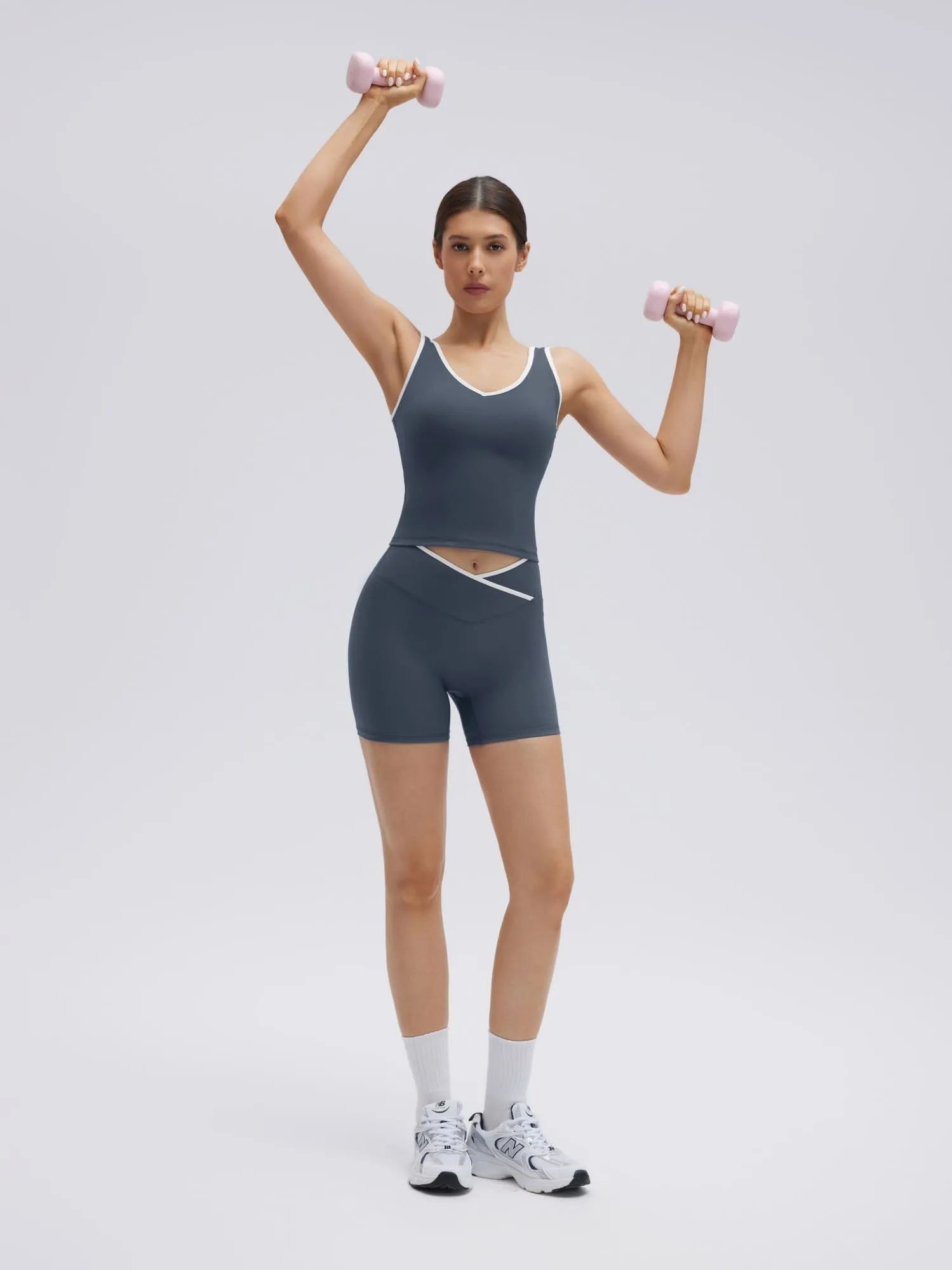 SUUKSESS Women 2 Piece Workout Sets Built in Bra Yoga Tank Top High Waisted Tummy Control Biker Shorts-SUUKSESS-SUUKSESS