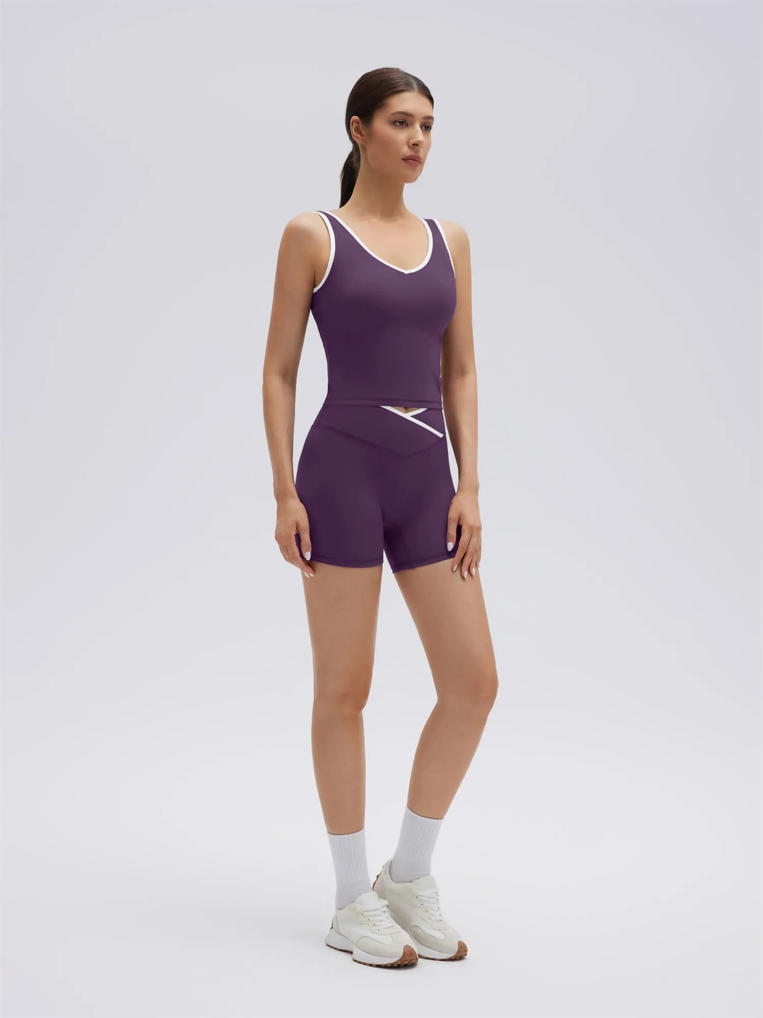 SUUKSESS Women 2 Piece Workout Sets Built in Bra Yoga Tank Top High Waisted Tummy Control Biker Shorts-SUUKSESS-Violet-XS-SUUKSESS