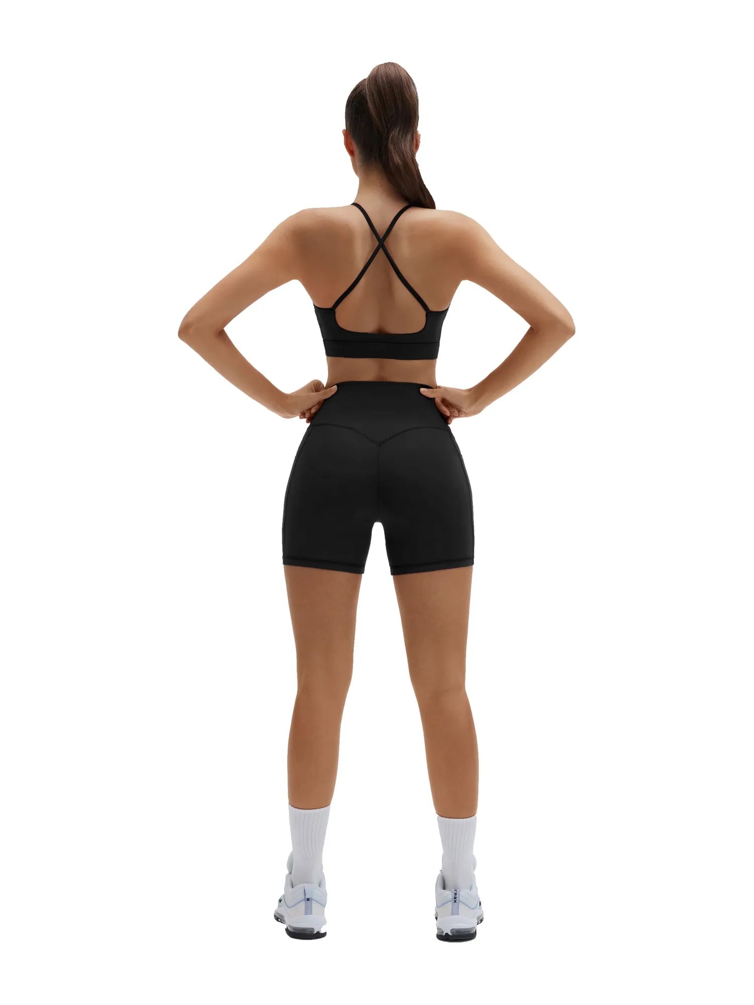 SUUKSESS Womens Workout Set Crew Neck Strappy Sports Bra Tank High Waist Tummy Control Bike Short Outfit-SUUKSESS-SUUKSESS