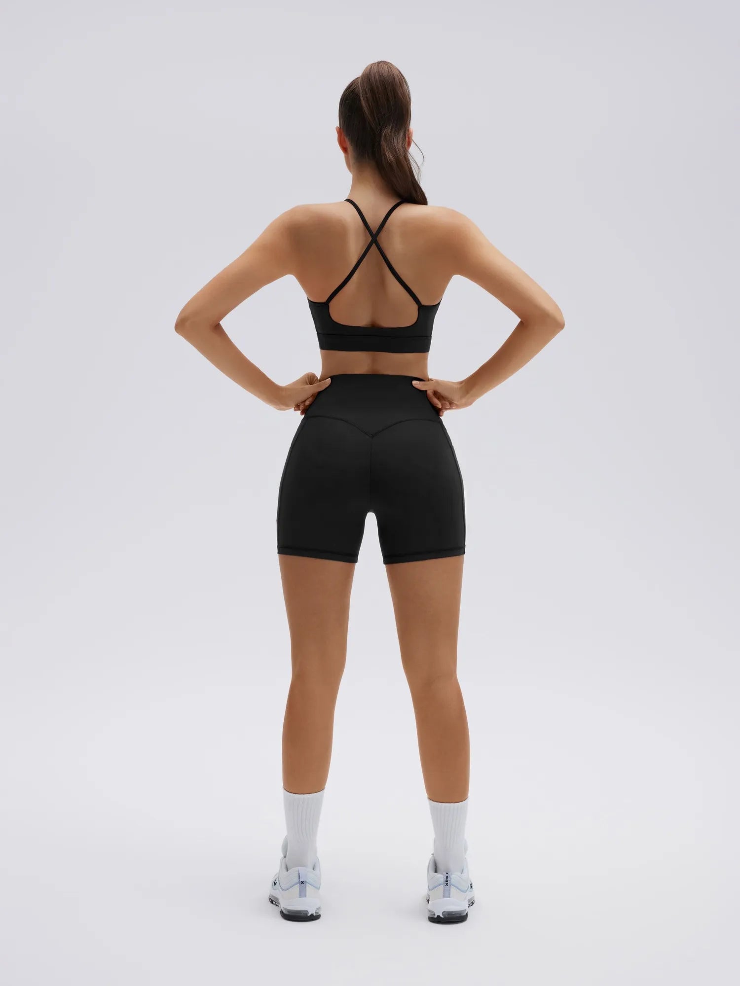 SUUKSESS Womens Workout Set Crew Neck Strappy Sports Bra Tank High Waist Tummy Control Bike Short Outfit-SUUKSESS-SUUKSESS