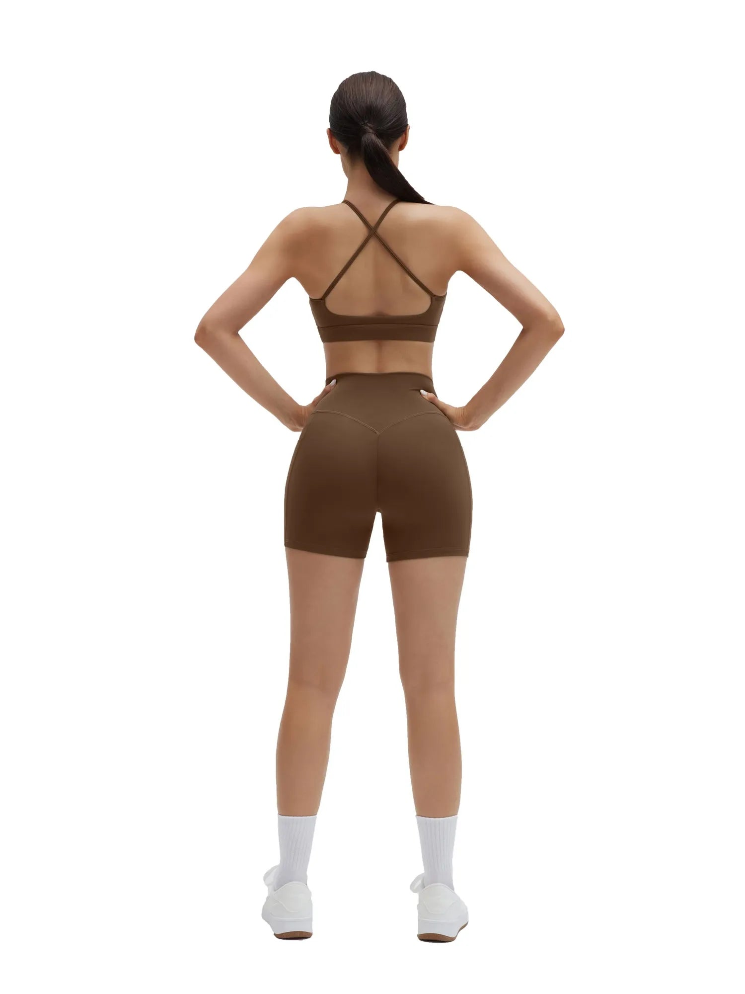 SUUKSESS Womens Workout Set Crew Neck Strappy Sports Bra Tank High Waist Tummy Control Bike Short Outfit-SUUKSESS-SUUKSESS