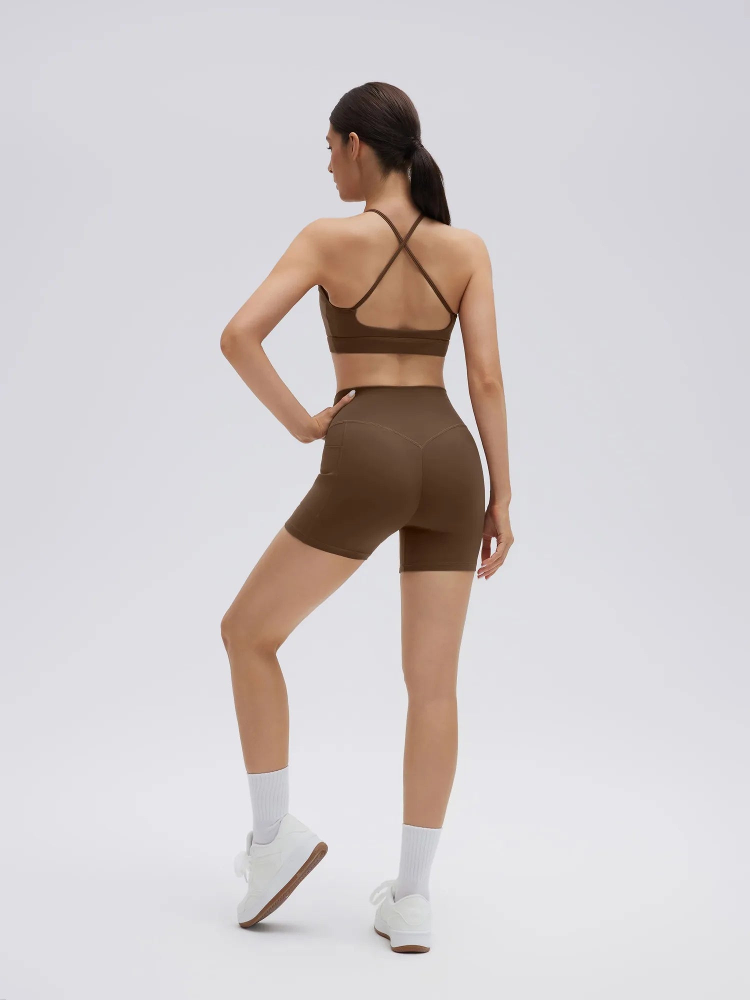 SUUKSESS Womens Workout Set Crew Neck Strappy Sports Bra Tank High Waist Tummy Control Bike Short Outfit-SUUKSESS-SUUKSESS