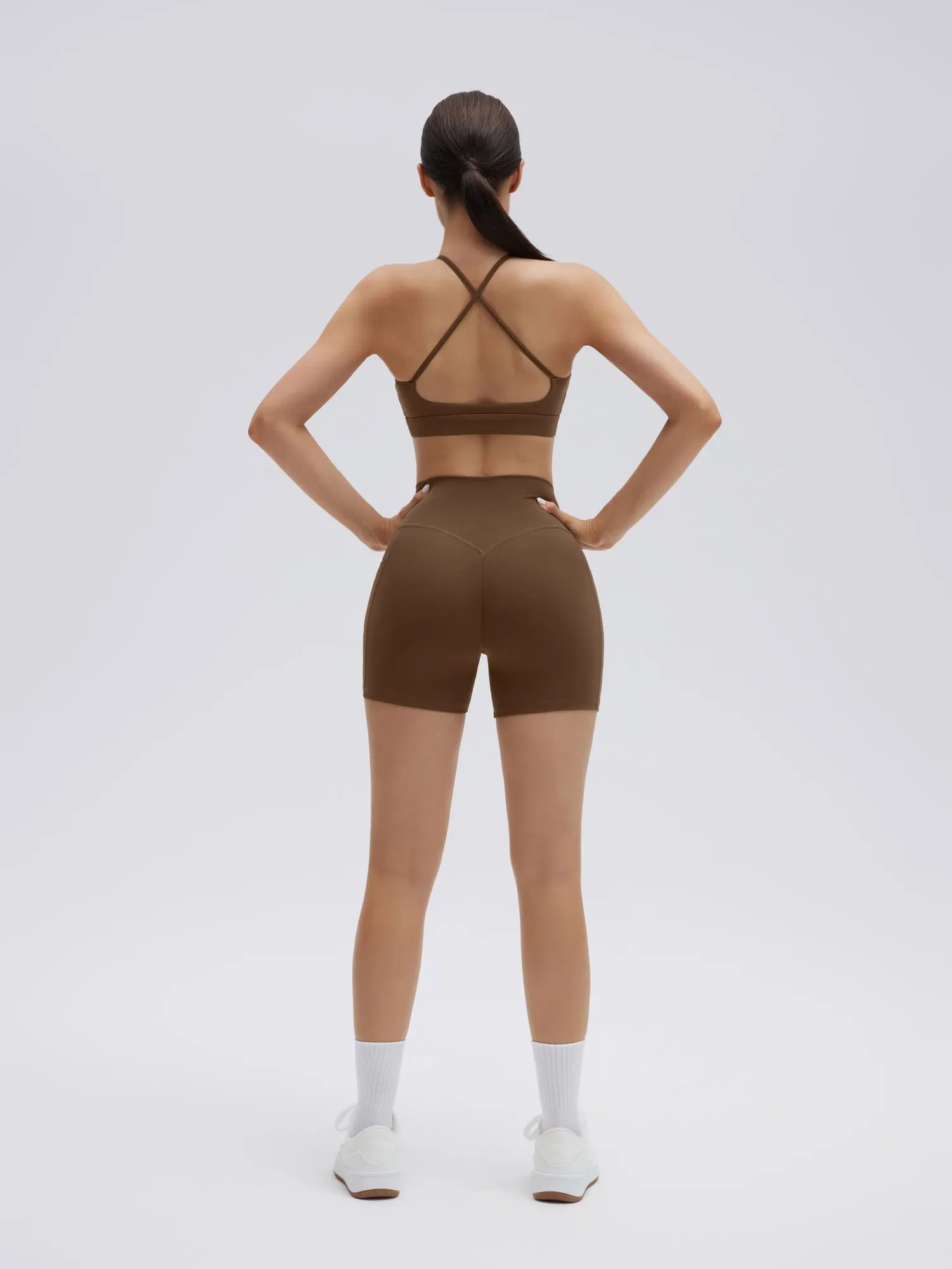 SUUKSESS Womens Workout Set Crew Neck Strappy Sports Bra Tank High Waist Tummy Control Bike Short Outfit-SUUKSESS-SUUKSESS