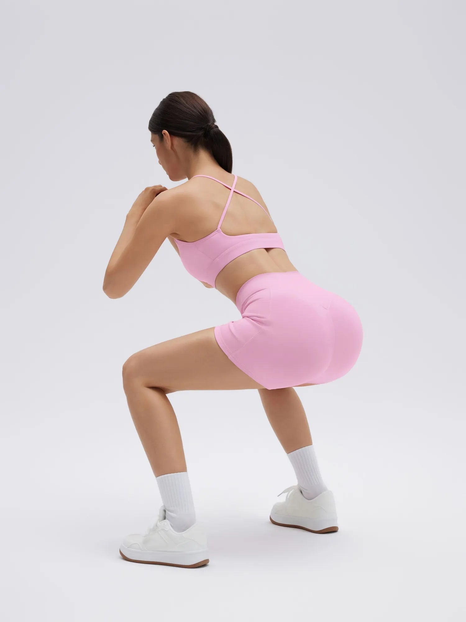 SUUKSESS Womens Workout Set Crew Neck Strappy Sports Bra Tank High Waist Tummy Control Bike Short Outfit-SUUKSESS-SUUKSESS