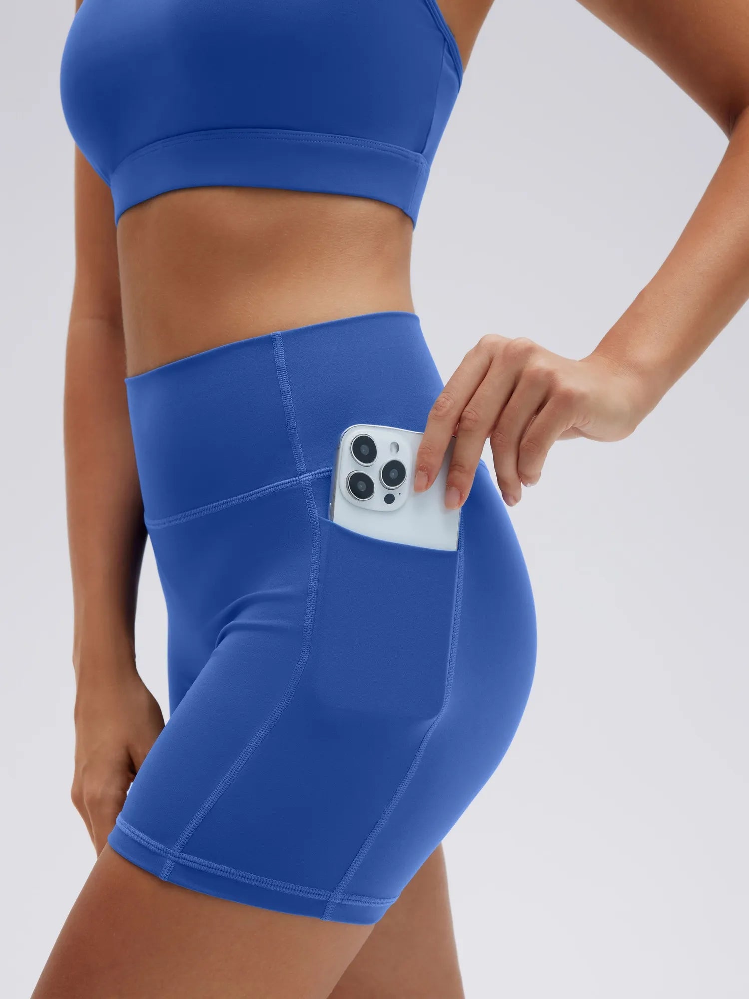 SUUKSESS Womens Workout Set Crew Neck Strappy Sports Bra Tank High Waist Tummy Control Bike Short Outfit-SUUKSESS-SUUKSESS