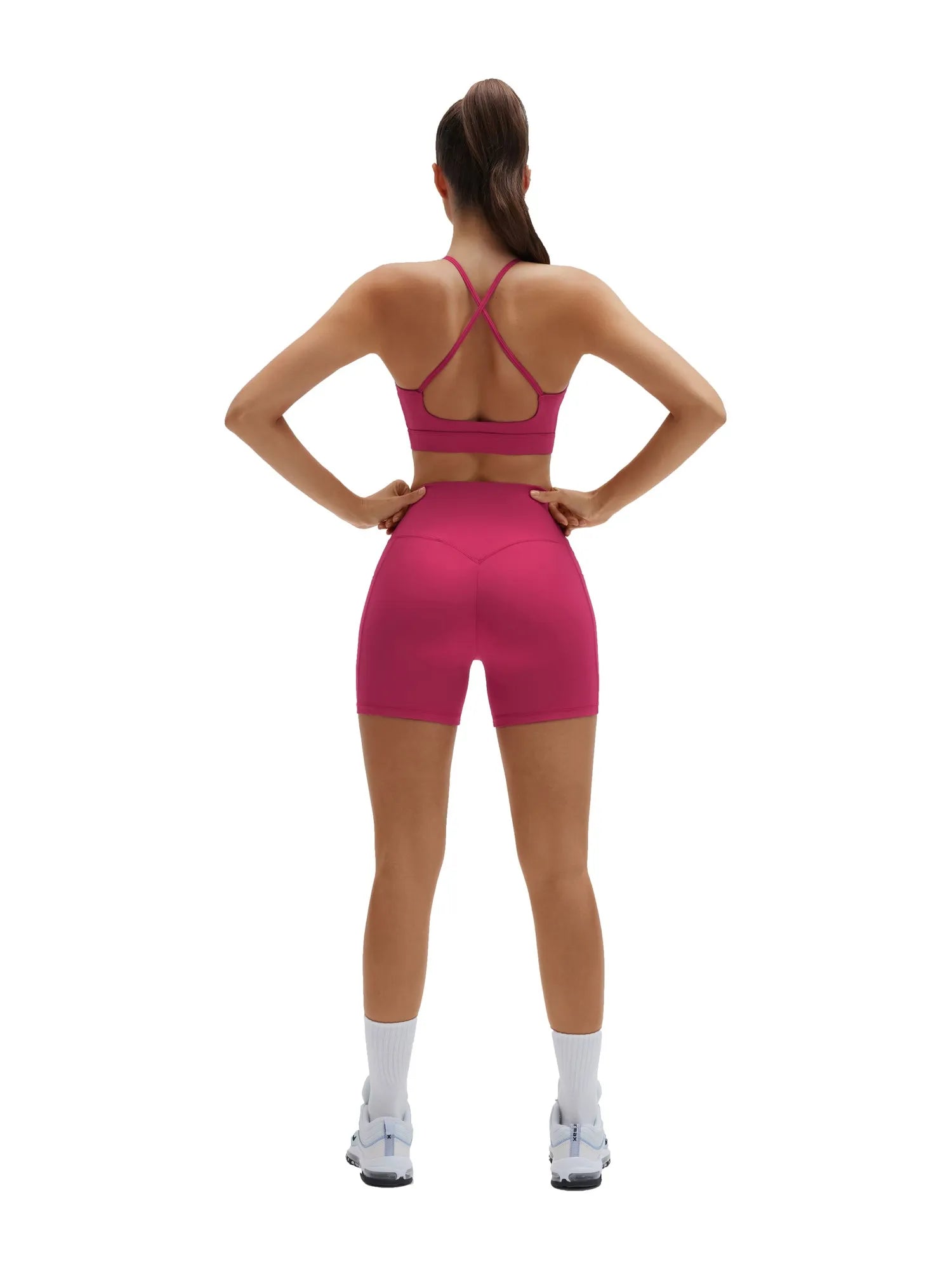 SUUKSESS Womens Workout Set Crew Neck Strappy Sports Bra Tank High Waist Tummy Control Bike Short Outfit-SUUKSESS-SUUKSESS