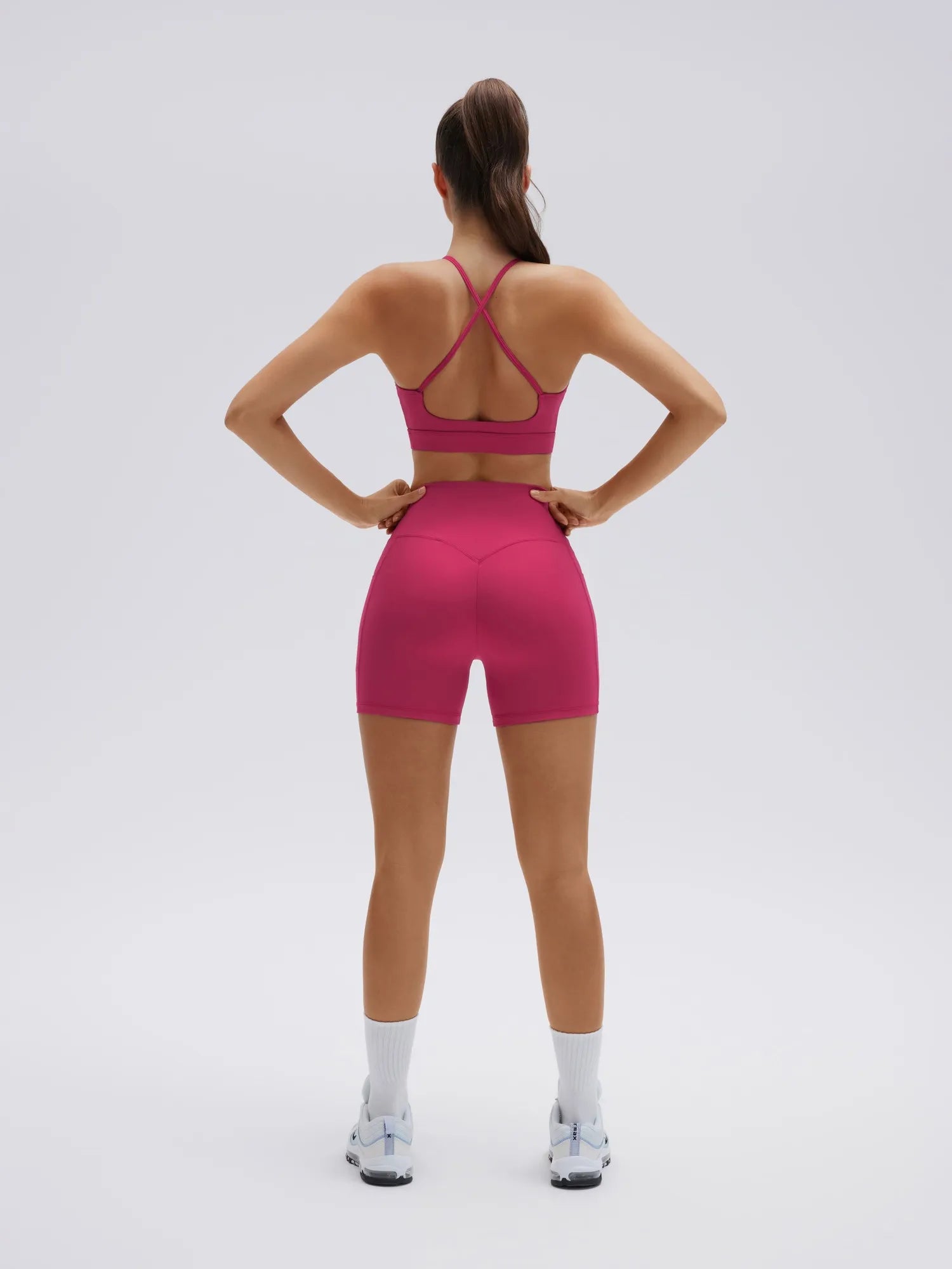 SUUKSESS Womens Workout Set Crew Neck Strappy Sports Bra Tank High Waist Tummy Control Bike Short Outfit-SUUKSESS-SUUKSESS