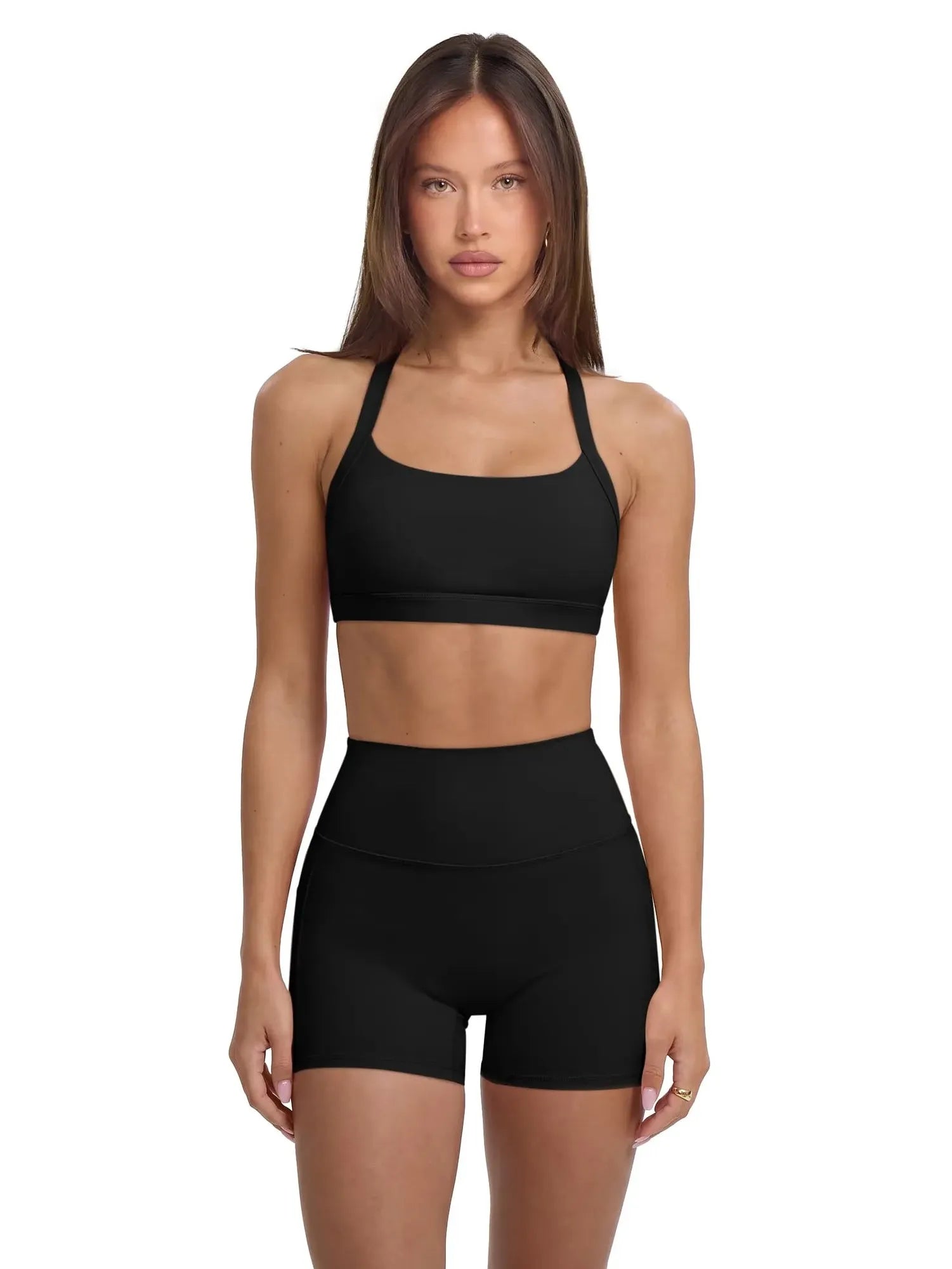 Padded Sports Bra 2 Piece Workout Sets-SUUKSESS-Black-XS-SUUKSESS
