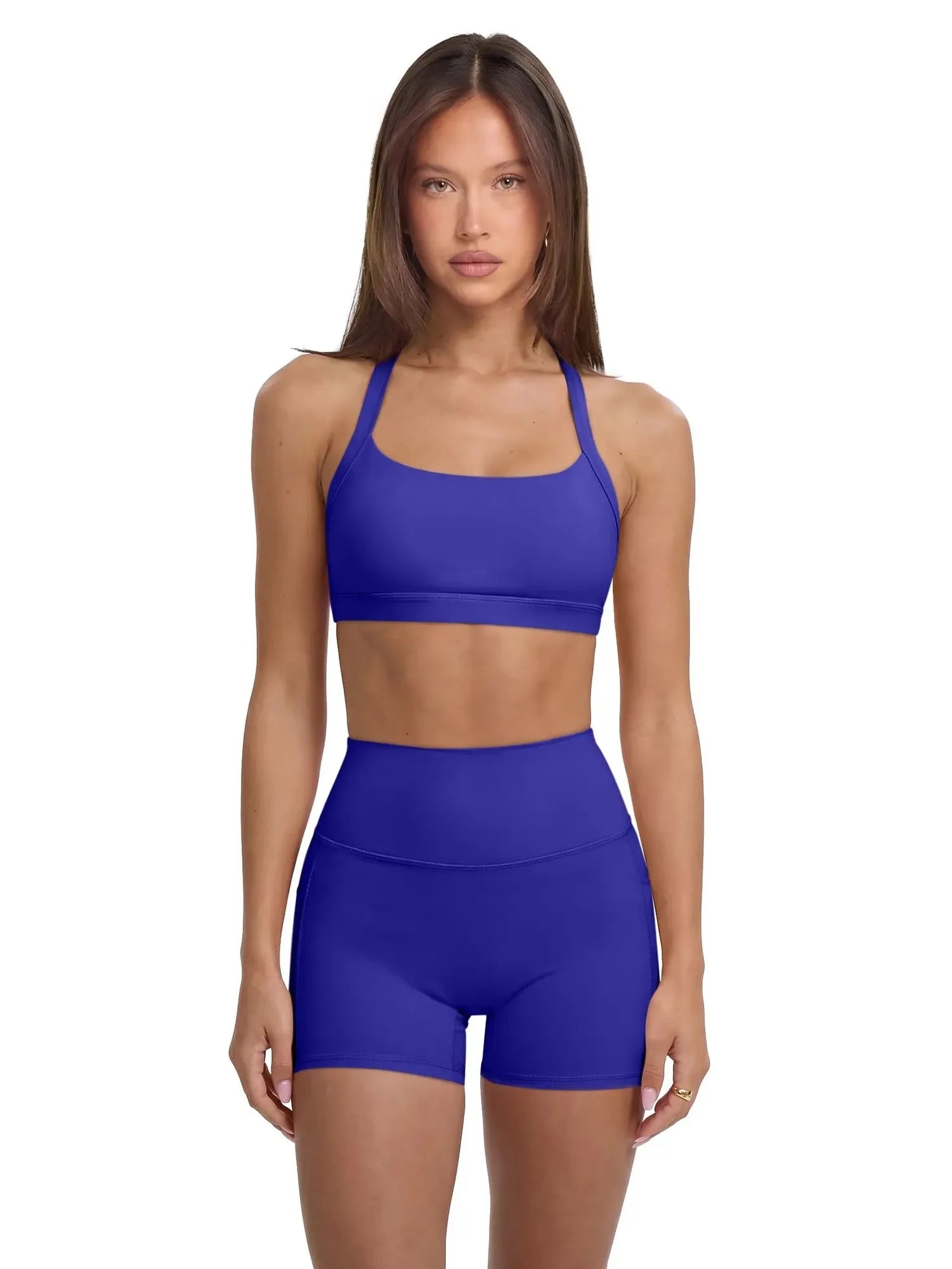 Padded Sports Bra 2 Piece Workout Sets-SUUKSESS-Blue-XS-SUUKSESS