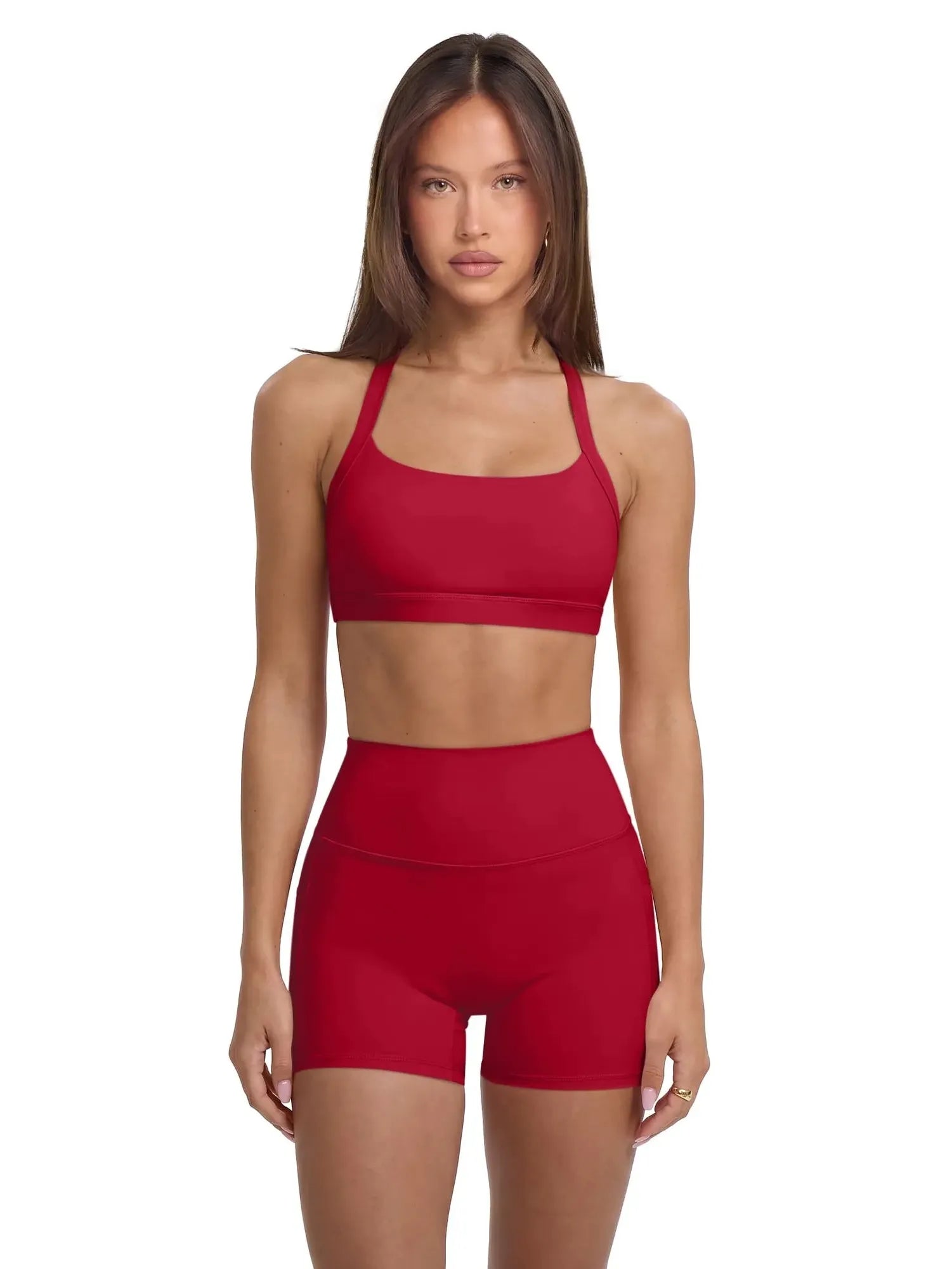 Padded Sports Bra 2 Piece Workout Sets-SUUKSESS-Red-XS-SUUKSESS