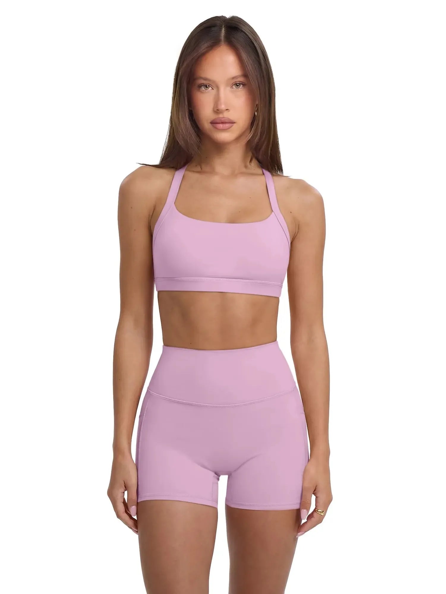 Padded Sports Bra 2 Piece Workout Sets-SUUKSESS-Pink-XS-SUUKSESS