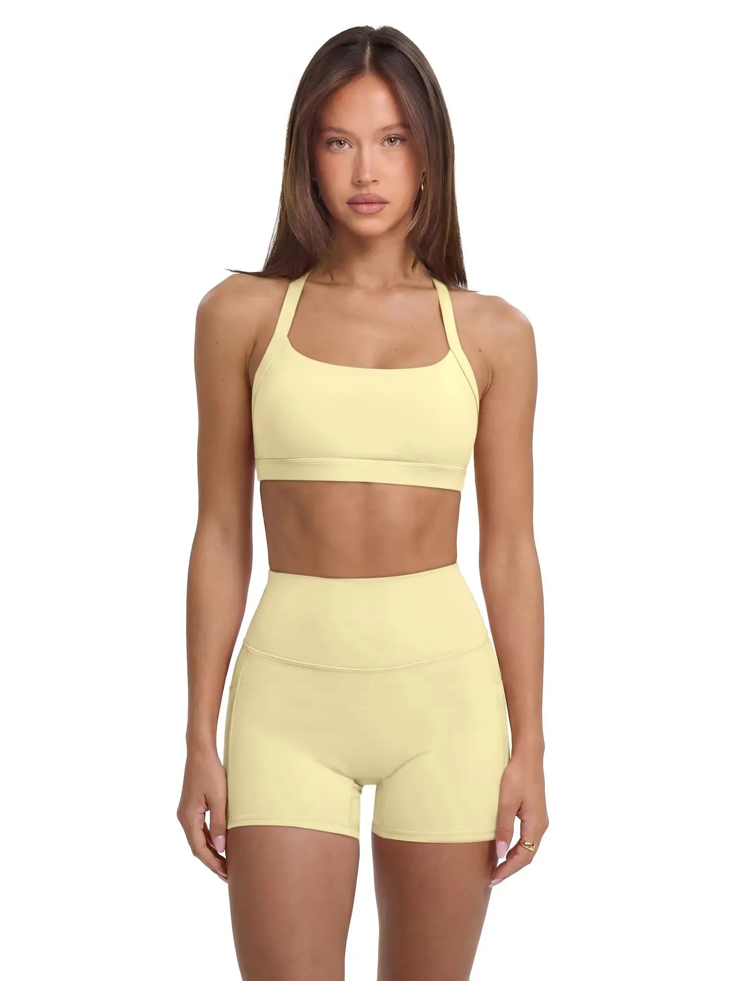 Padded Sports Bra 2 Piece Workout Sets-SUUKSESS-Yellow-XS-SUUKSESS