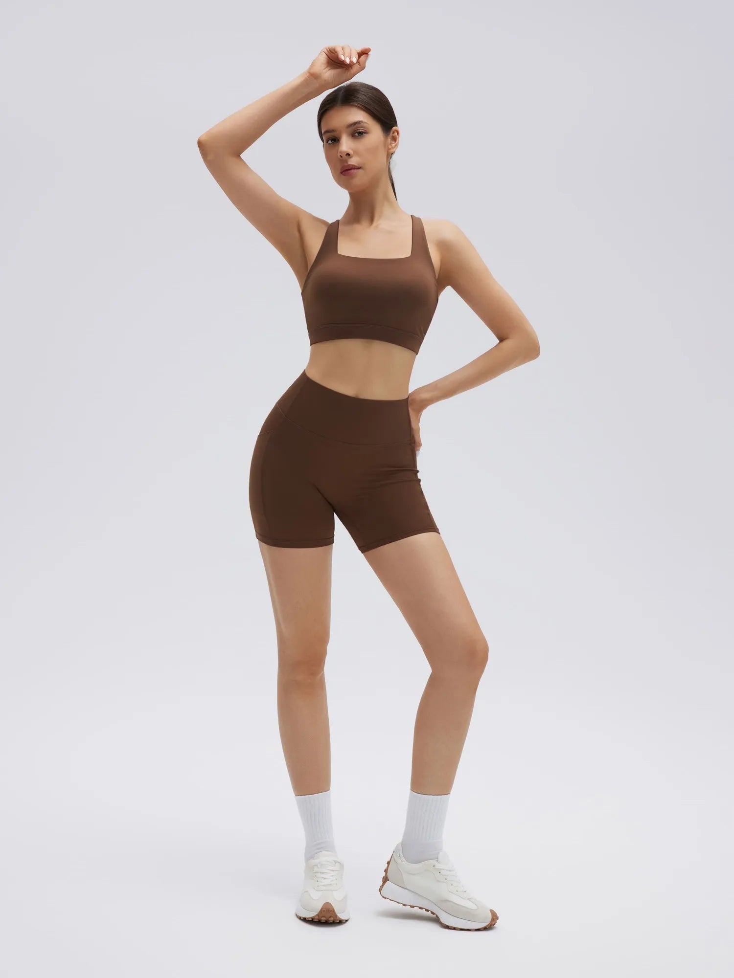Backless Bra Yoga Crop Workout Set-SUUKSESS-Brown-XS-SUUKSESS