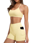 Scoop Neck V Back Sports Workout Sets-SUUKSESS-Yellow-XS-SUUKSESS