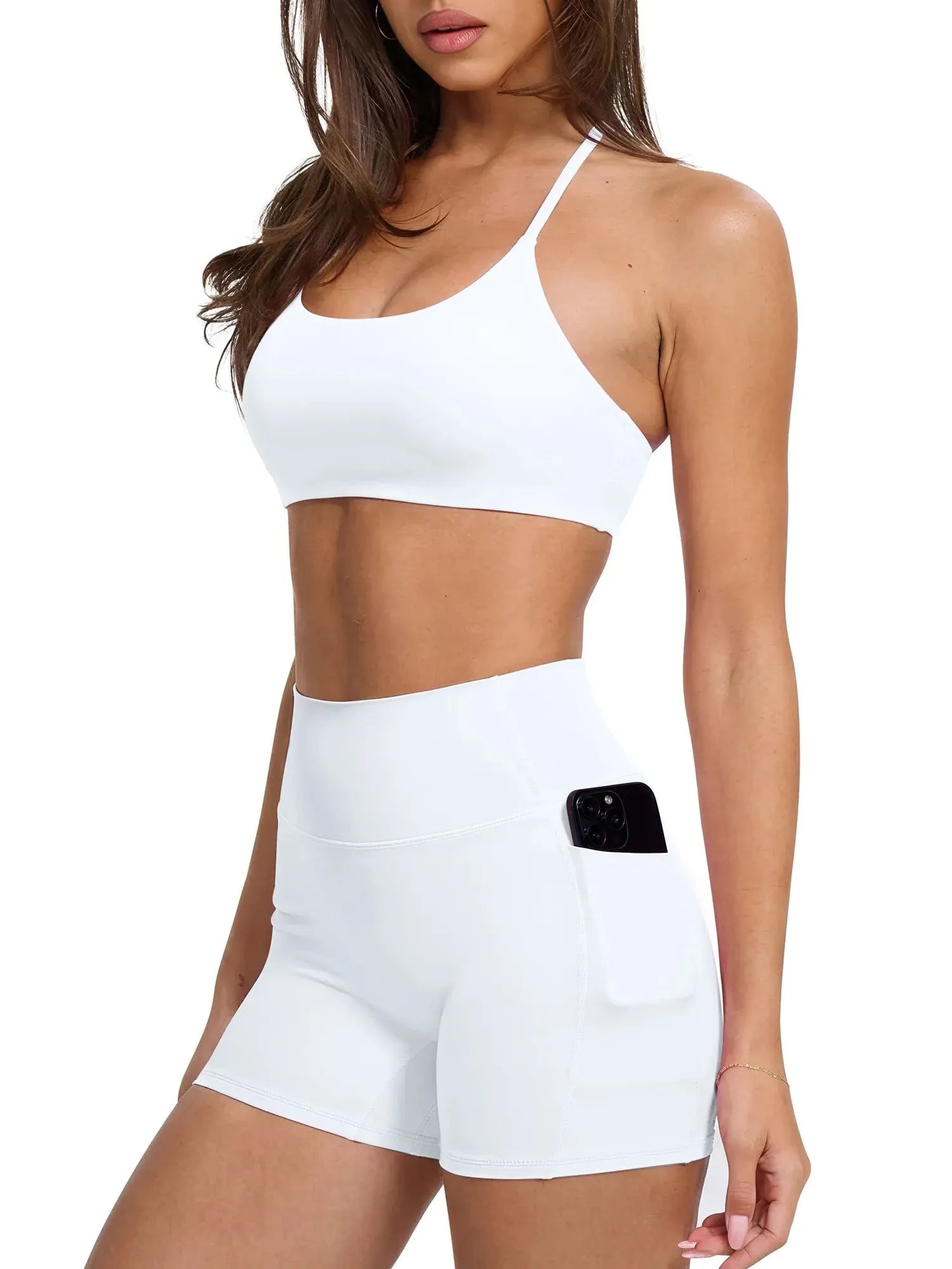 Scoop Neck V Back Sports Workout Sets-SUUKSESS-White-XS-SUUKSESS