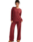 Ribbed Pajama Set-SUUKSESS-Red-S-SUUKSESS