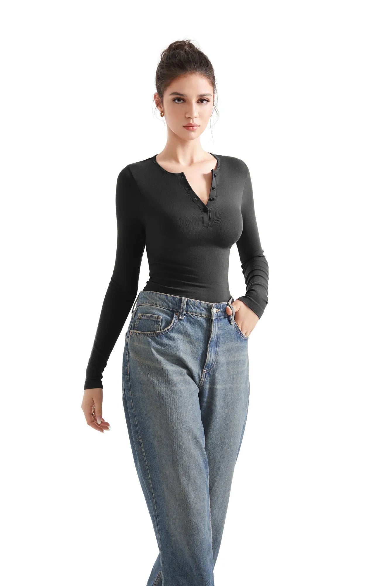 Ribbed Henley Crew Neck Shirt - Long Sleeve – SUUKSESS Ribbed Henley Crew Neck Shirt - Long Sleeve – SUUKSESS