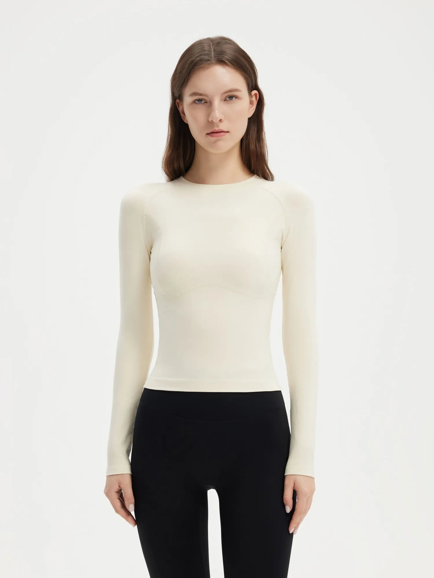 SUUKSESS Women Seamless Workout Long Sleeve Shirts Gym Athletic Running Yoga Tops-SUUKSESS-Beige-XS-SUUKSESS