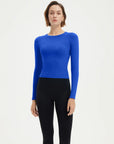 SUUKSESS Women Seamless Workout Long Sleeve Shirts Gym Athletic Running Yoga Tops-SUUKSESS-Blue-XS-SUUKSESS