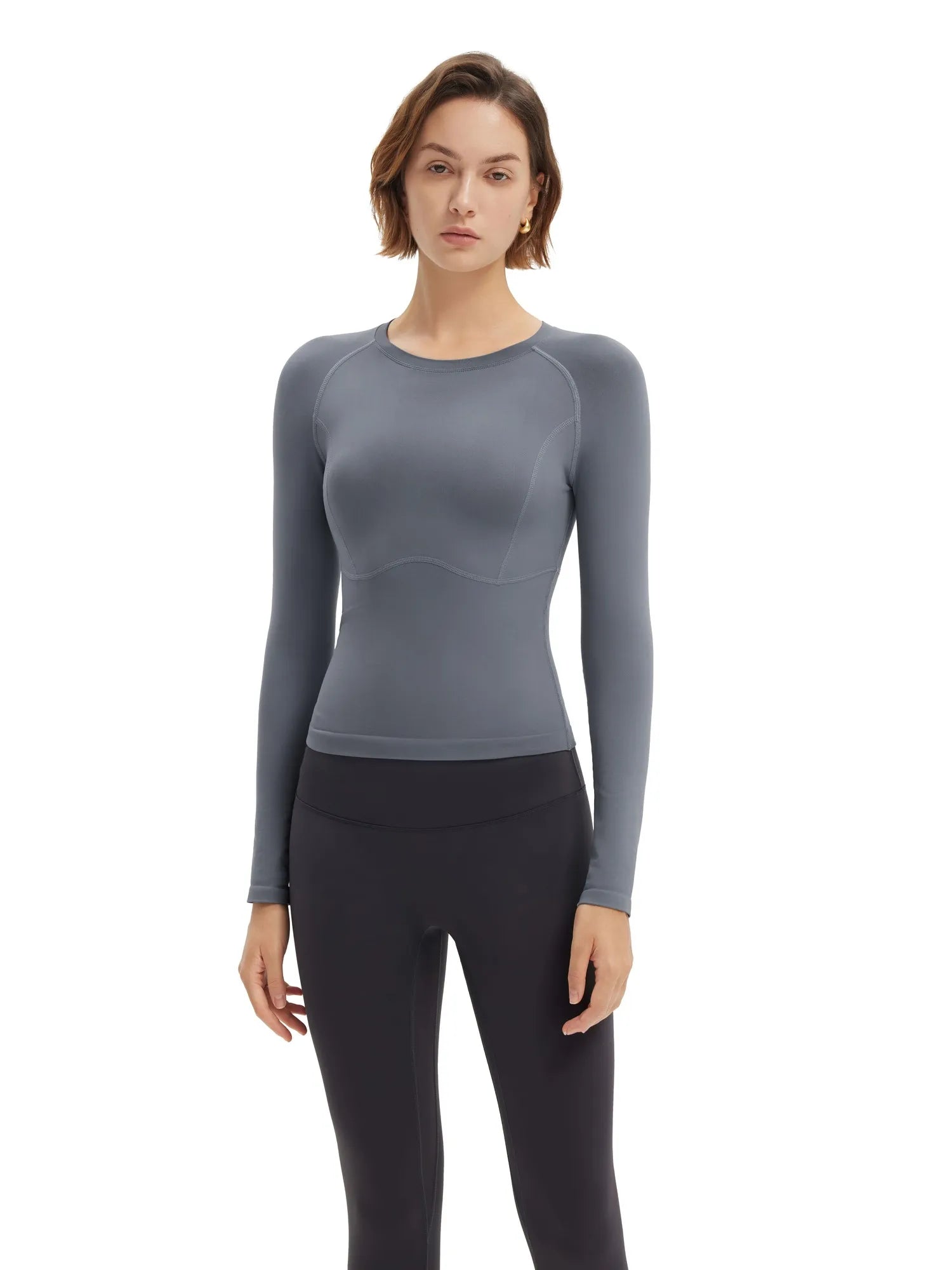 SUUKSESS Women Seamless Workout Long Sleeve Shirts Gym Athletic Running Yoga Tops-SUUKSESS-Grey-XS-SUUKSESS