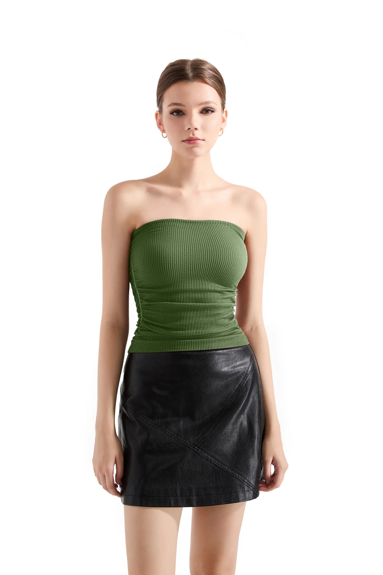 Ribbed Ruched Tube Top-SUUKSESS-SUUKSESS