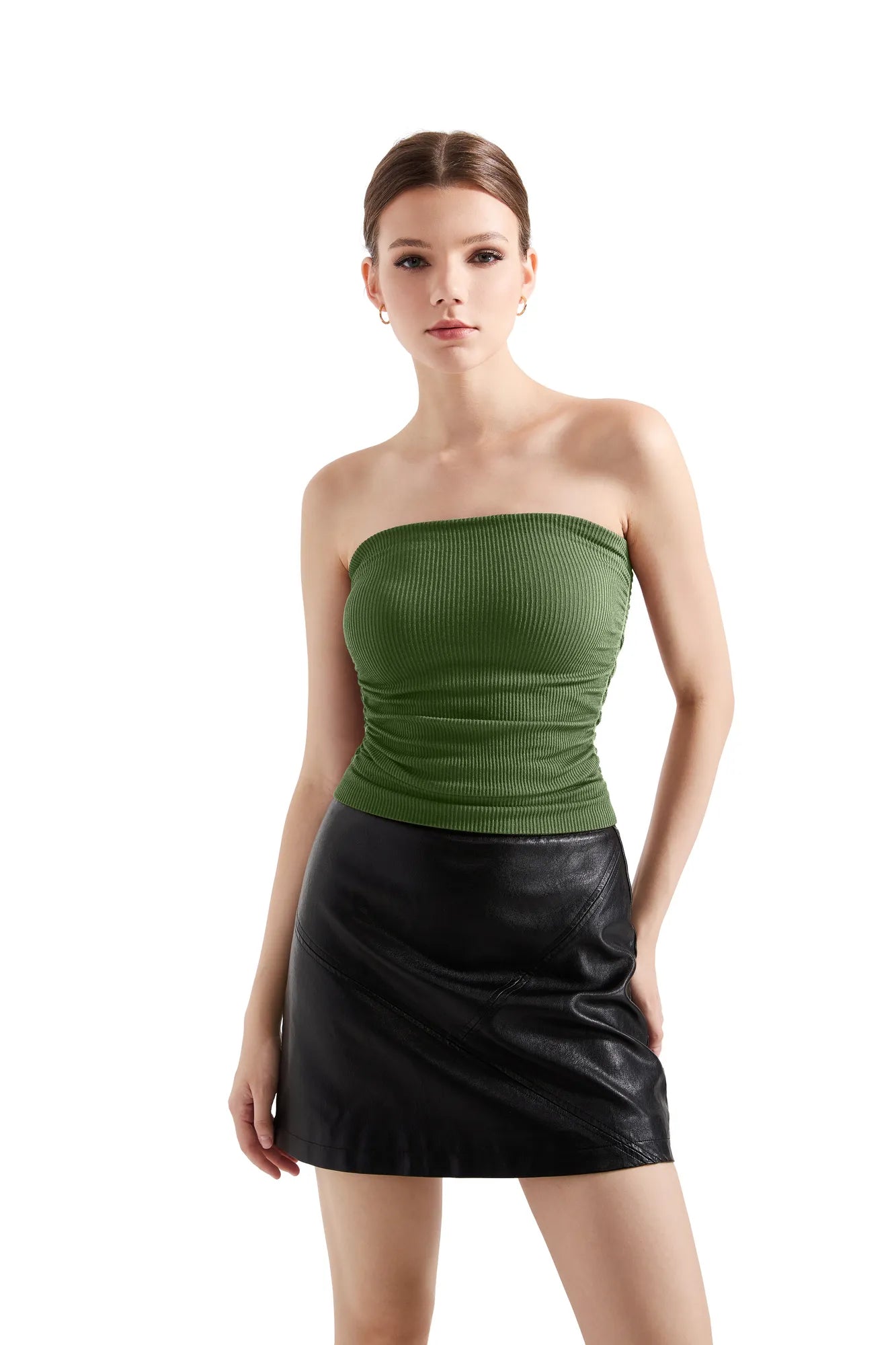 Ribbed Ruched Tube Top-SUUKSESS-SUUKSESS