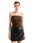 Ribbed Ruched Tube Top-SUUKSESS-Brown-XS-SUUKSESS