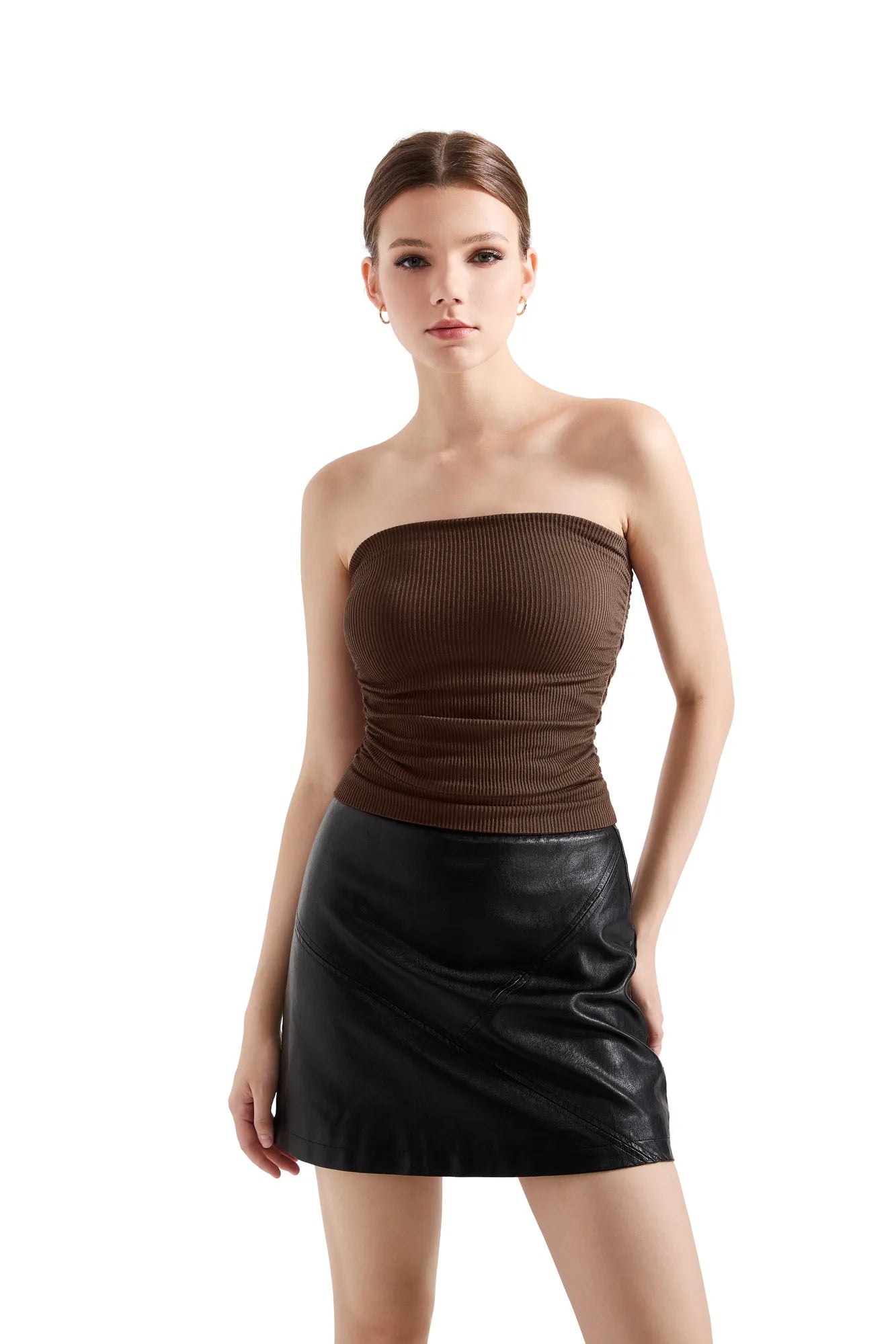 Ribbed Ruched Tube Top-SUUKSESS-SUUKSESS