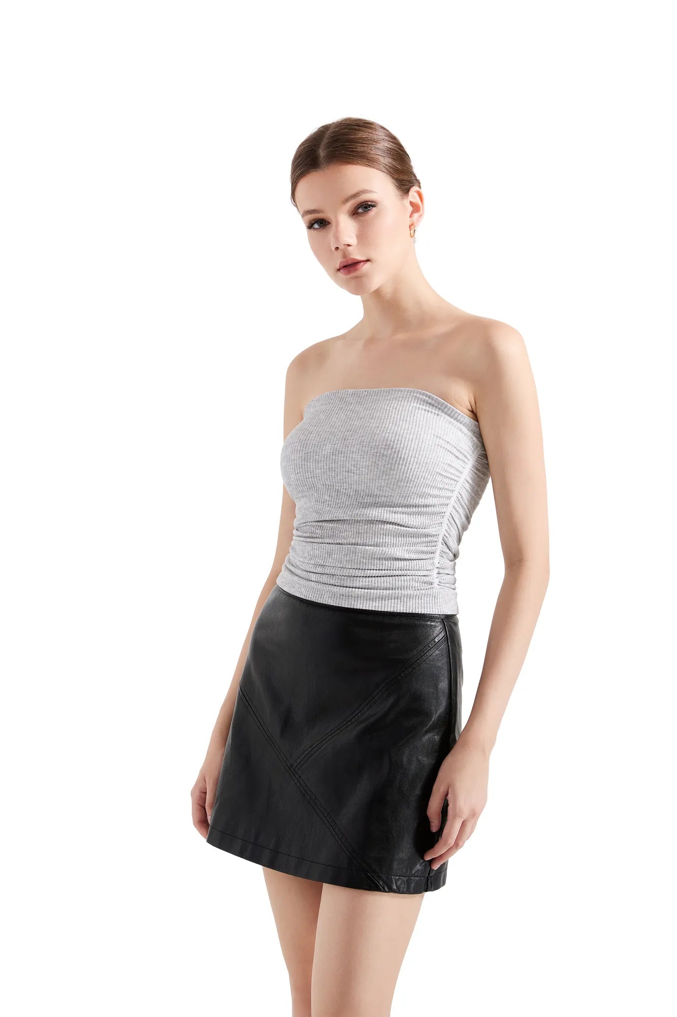 Ribbed Ruched Tube Top-SUUKSESS-SUUKSESS